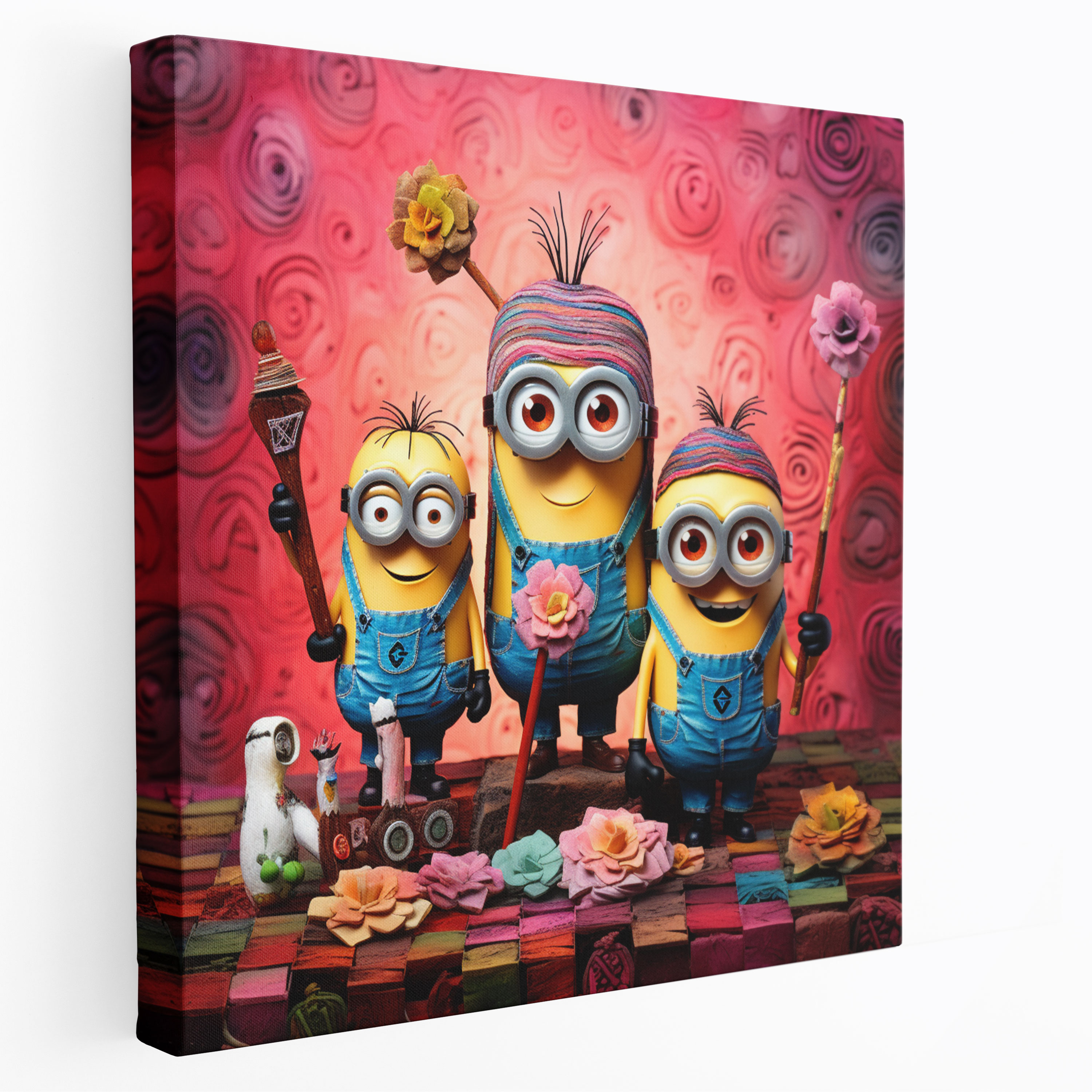 Minions Wall Decoration - Whimsical Collage Canvas Print - Minions, Whimsical Collage, Home Decoration, Colorful Patterns