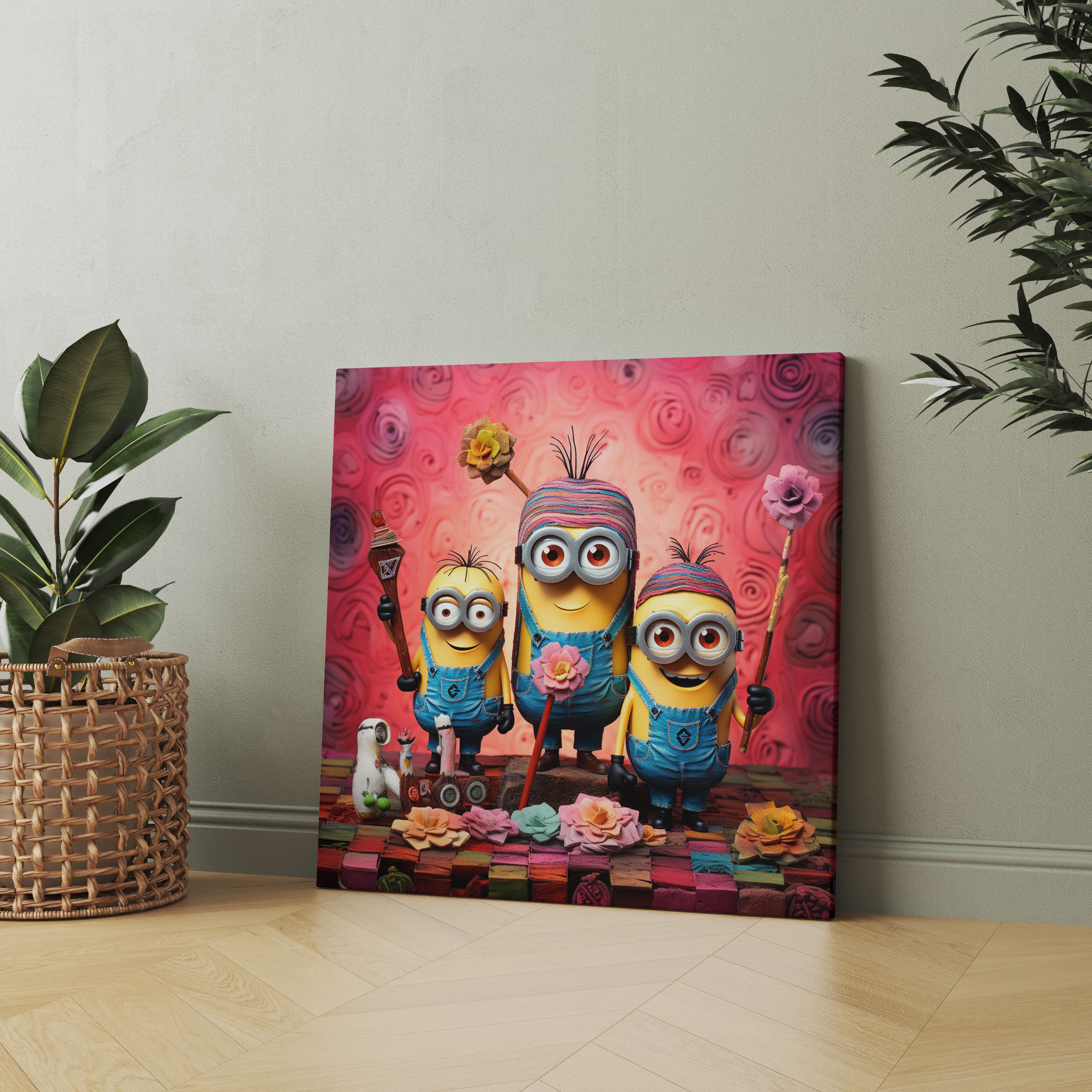 Minions Wall Decoration - Whimsical Collage Canvas Print - Minions, Whimsical Collage, Home Decoration, Colorful Patterns