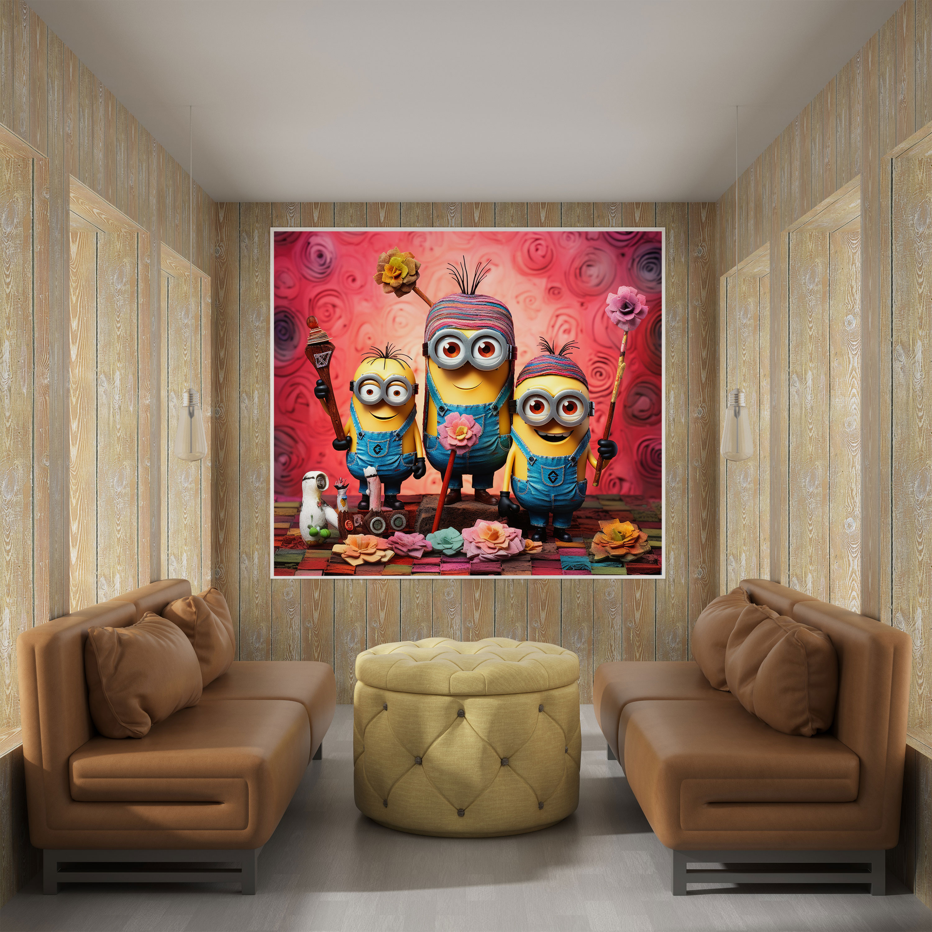 Minions Wall Decoration - Whimsical Collage Canvas Print - Minions, Whimsical Collage, Home Decoration, Colorful Patterns