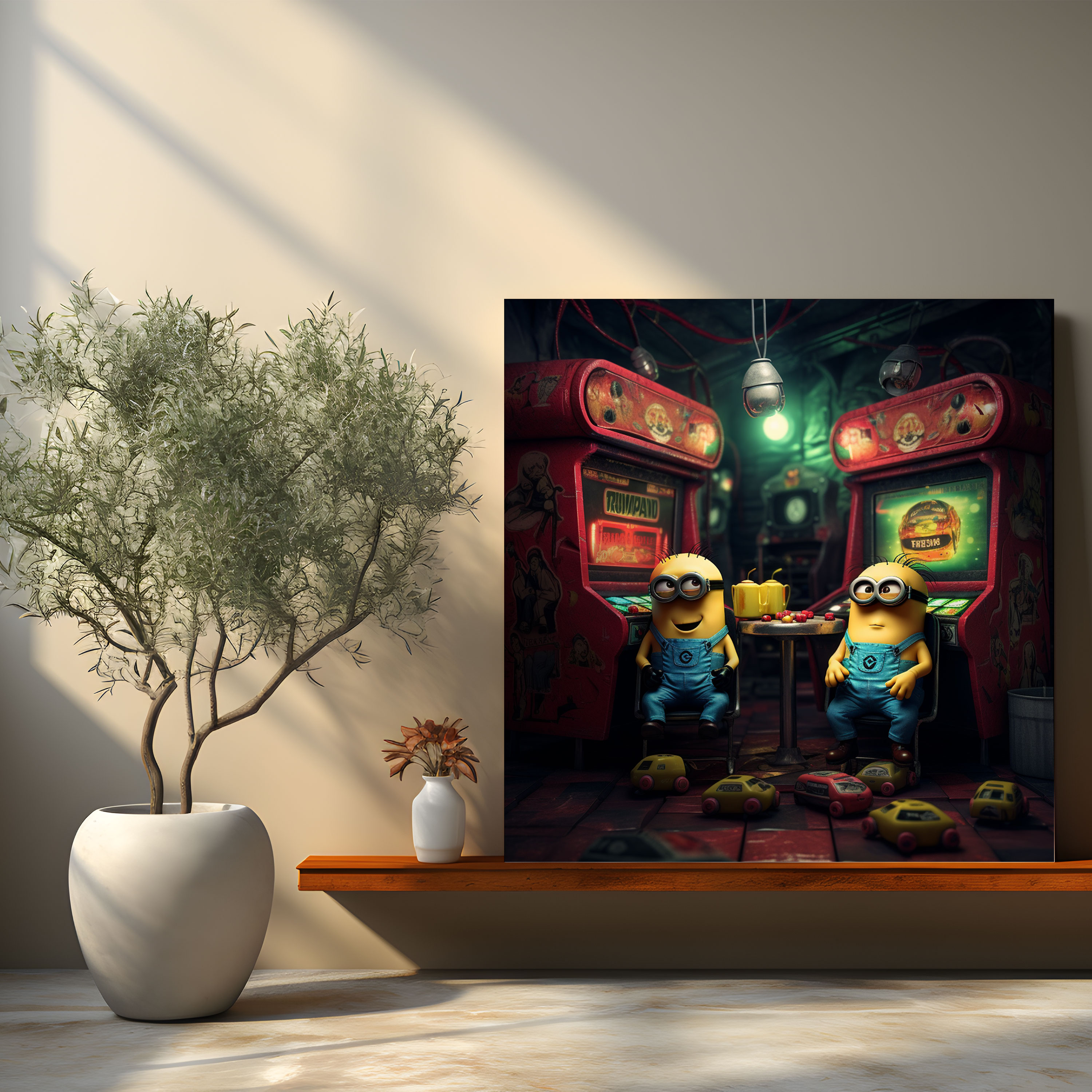 Minions Wall Art - Minions In Retro Arcade - High Quality Canvas Print - Minions, Classic Video Games, Vintage, Nostalgia