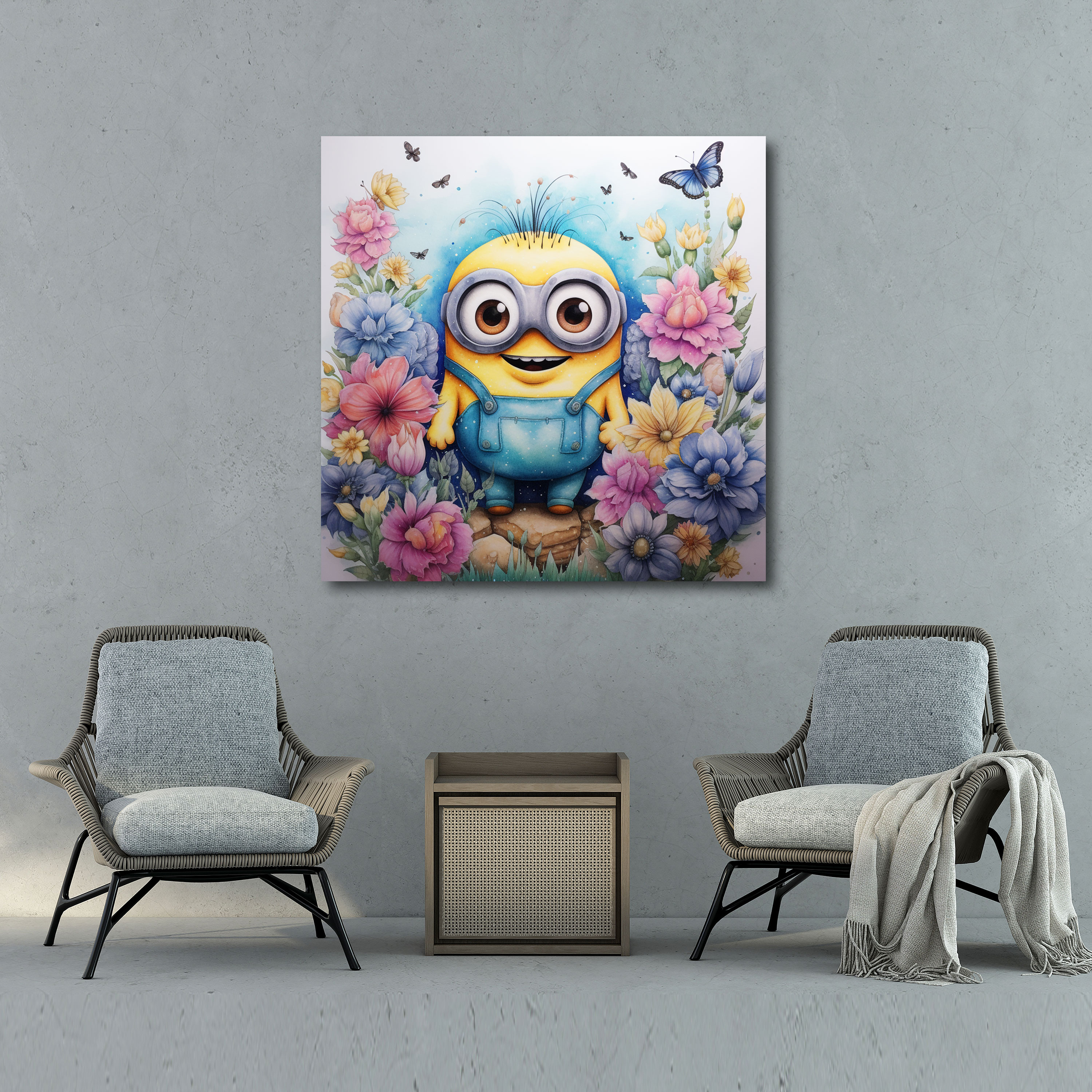 Minions Watercolor Canvas Print - Minions, Butterflies, Whimsical, Home Decoration