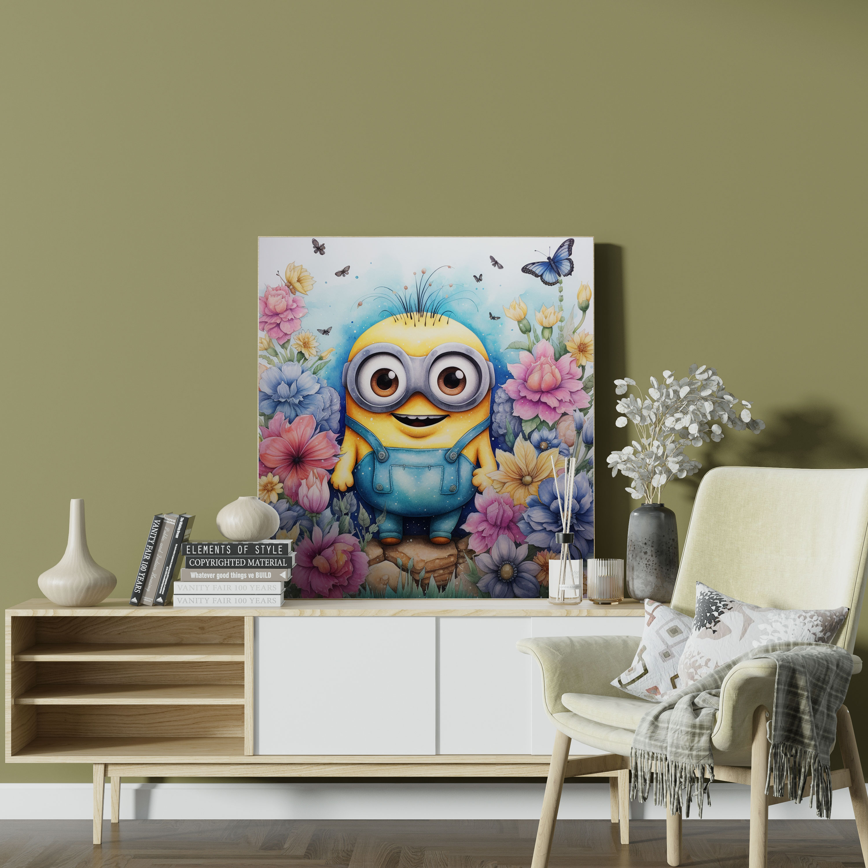Minions Watercolor Canvas Print - Minions, Butterflies, Whimsical, Home Decoration