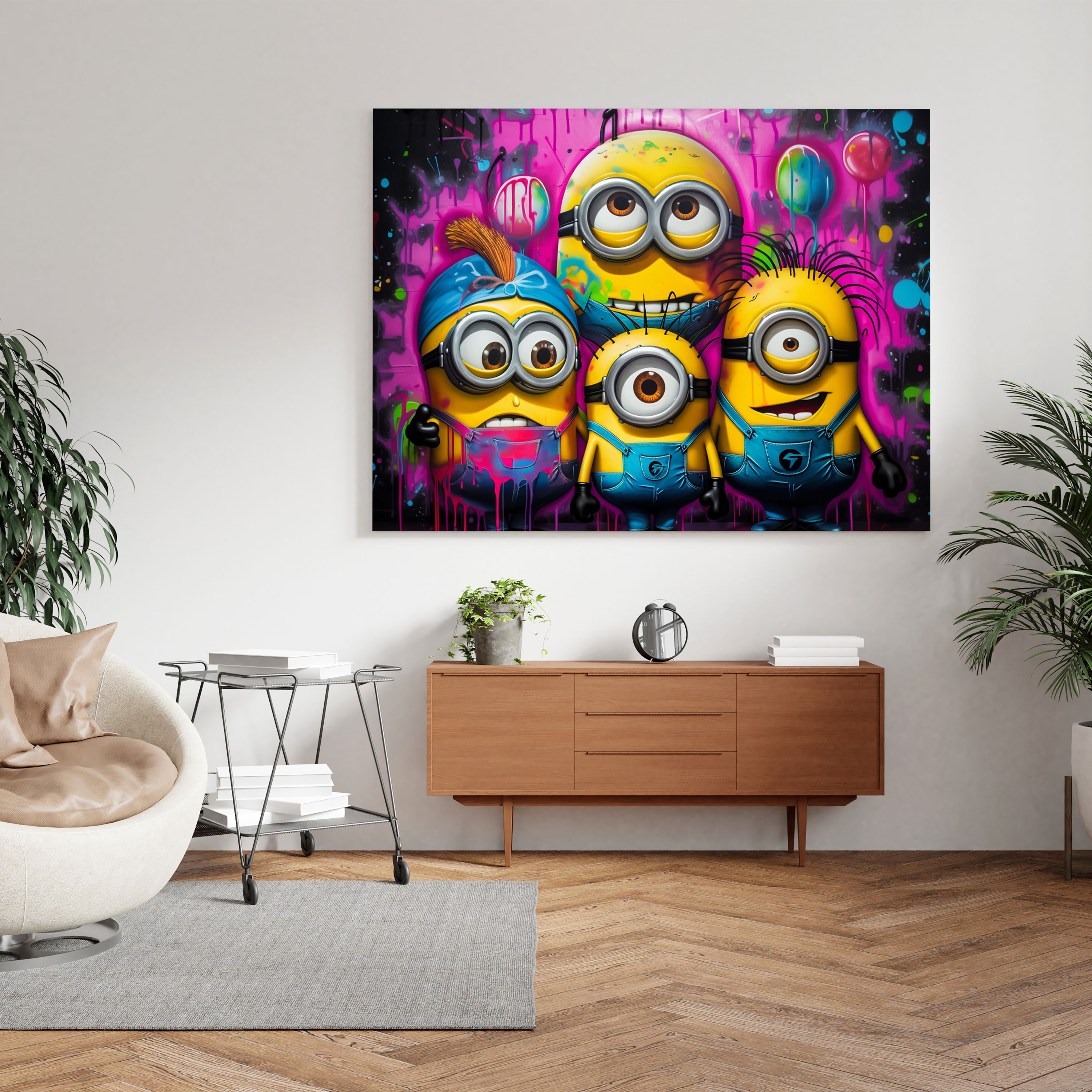 Minions Canvas Print - Graffiti Mischief - Minions, Cartoon, Graffiti, Home Decoration