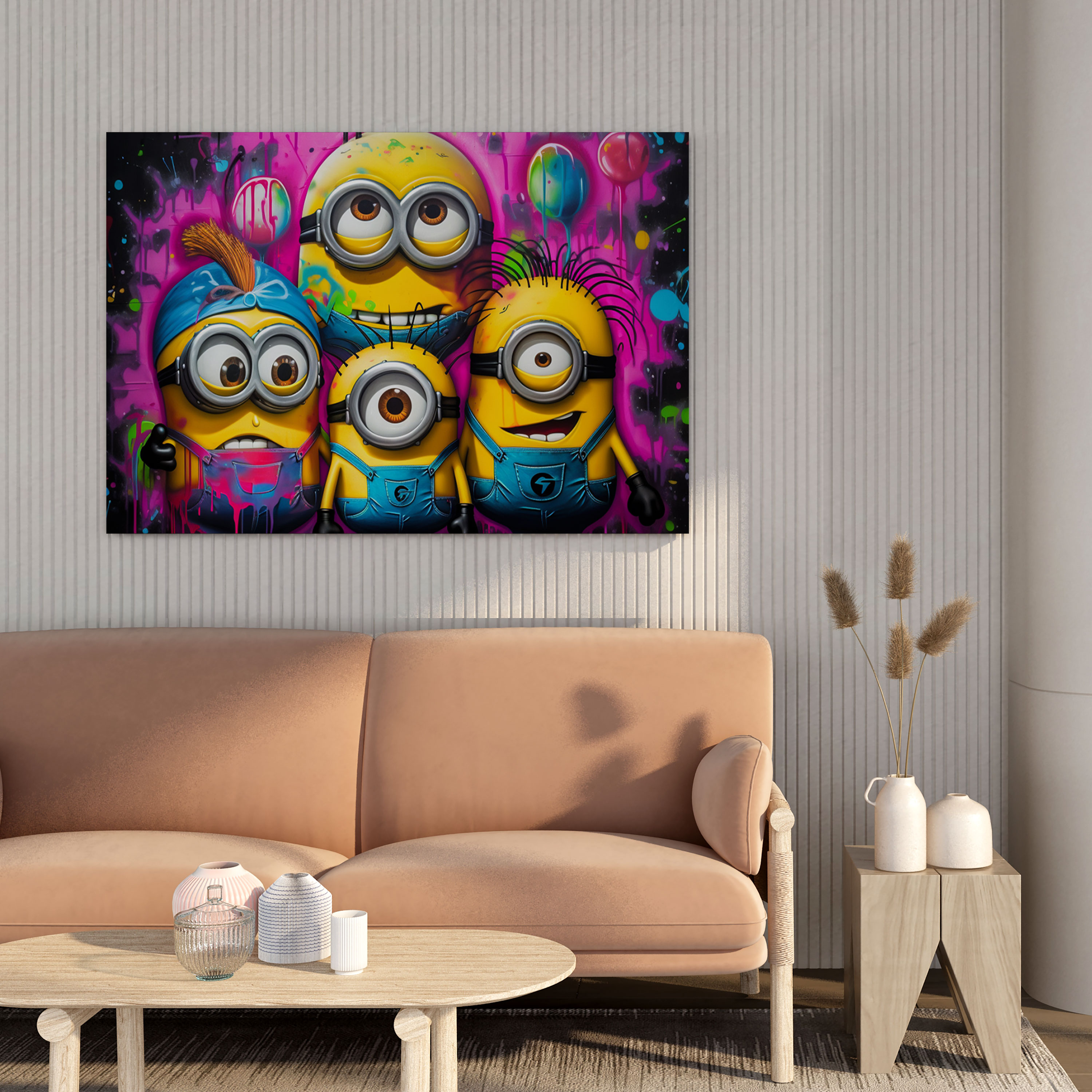 Minions Canvas Print - Graffiti Mischief - Minions, Cartoon, Graffiti, Home Decoration