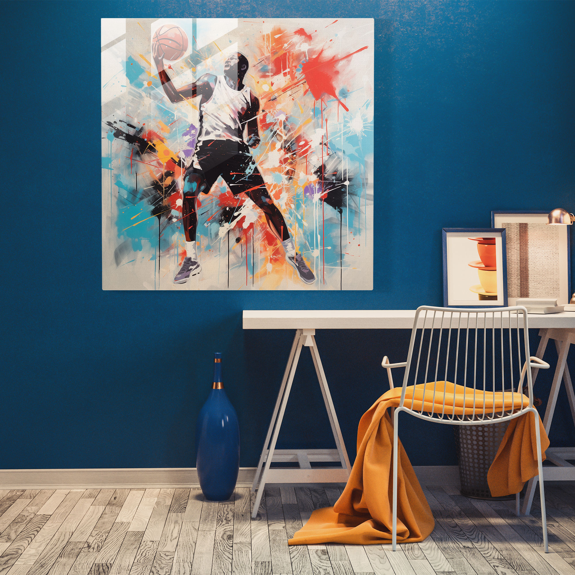 Michael Jordan Glass Print - Modern Abstract Art - Micheal Jordan, Modern Art, Sports, Michael Jordan