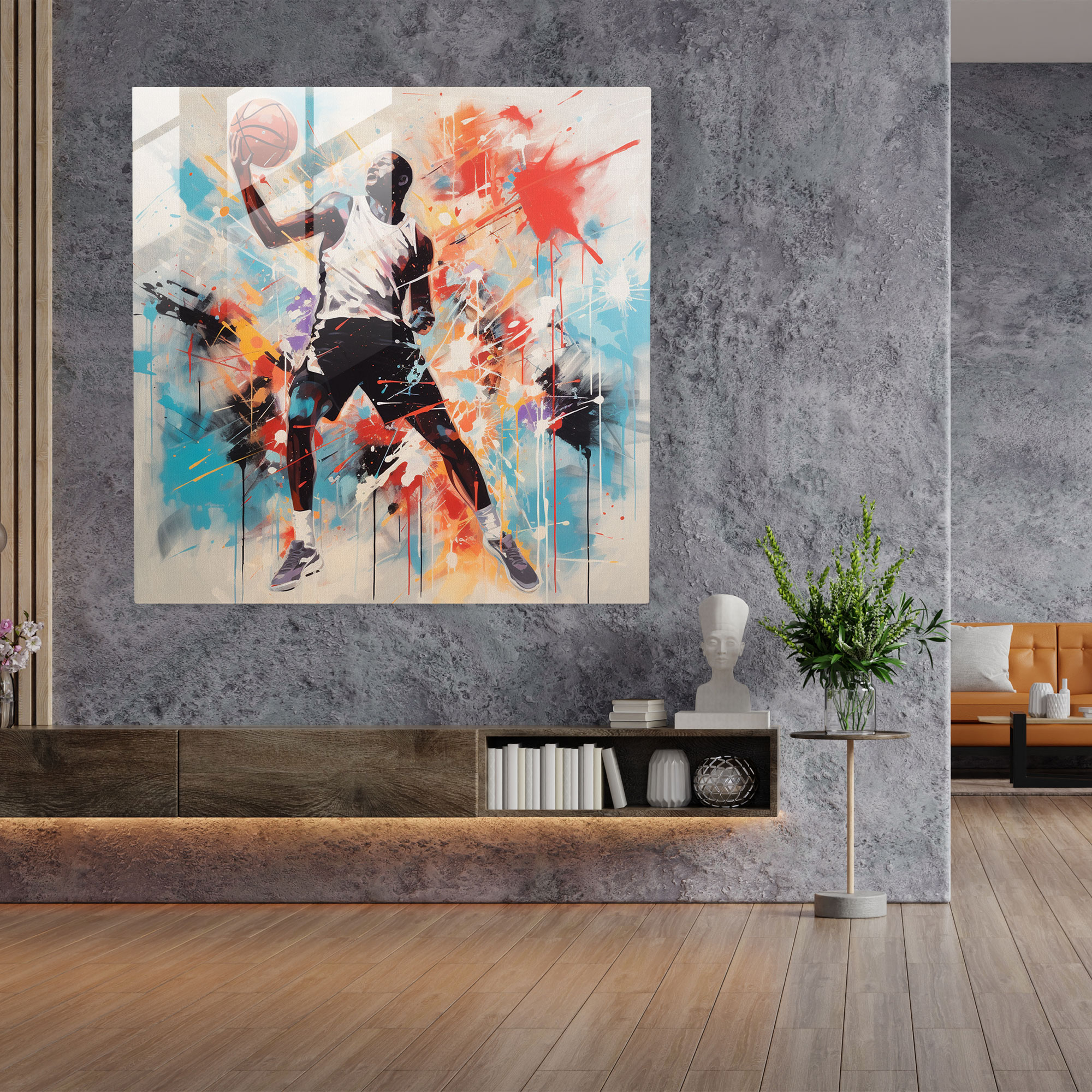 Michael Jordan Glass Print - Modern Abstract Art - Micheal Jordan, Modern Art, Sports, Michael Jordan