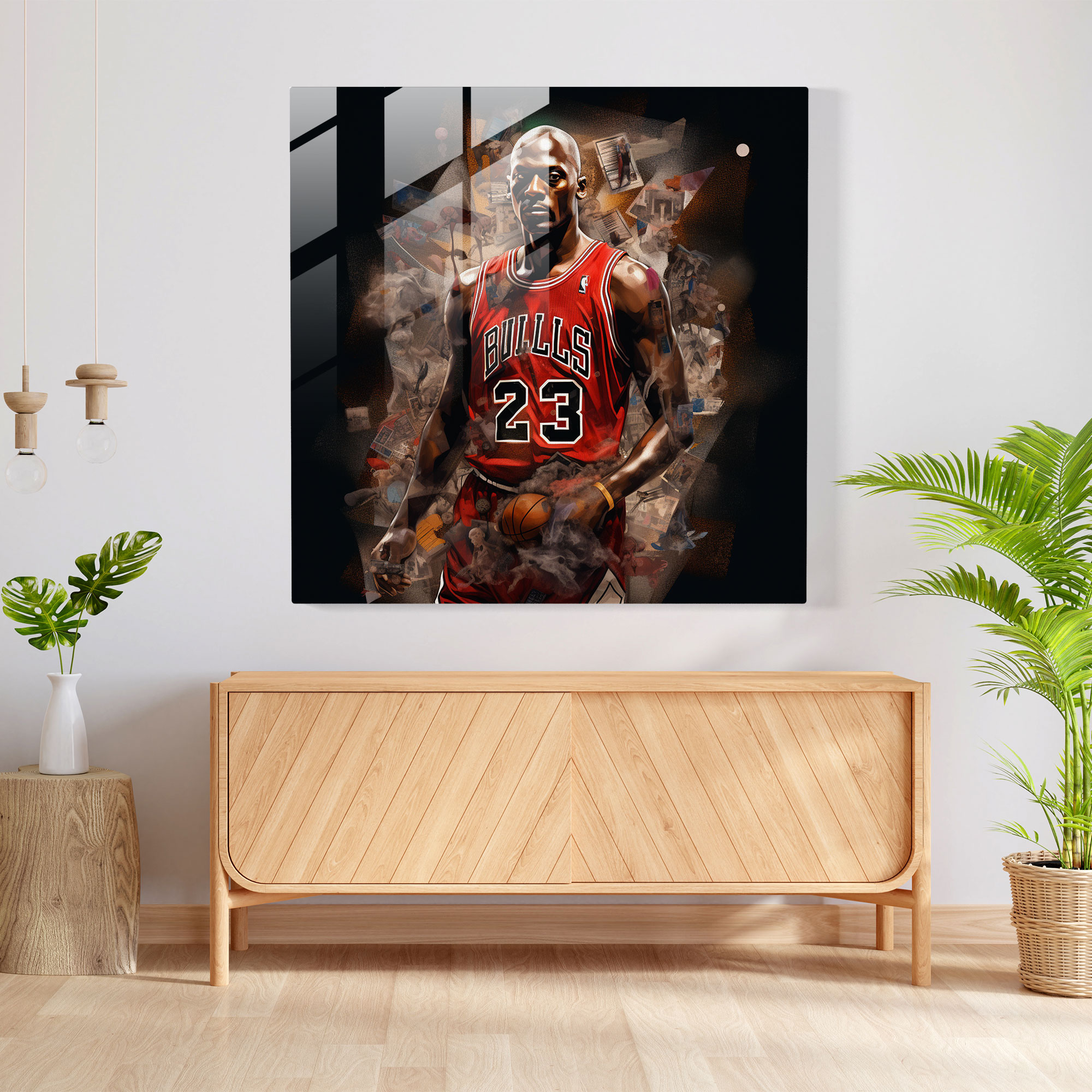 Michael Jordan Glass Print - Contemporary Digital Collage - Micheal Jordan, Basketball, Glass Wall Art, Wall Decoration