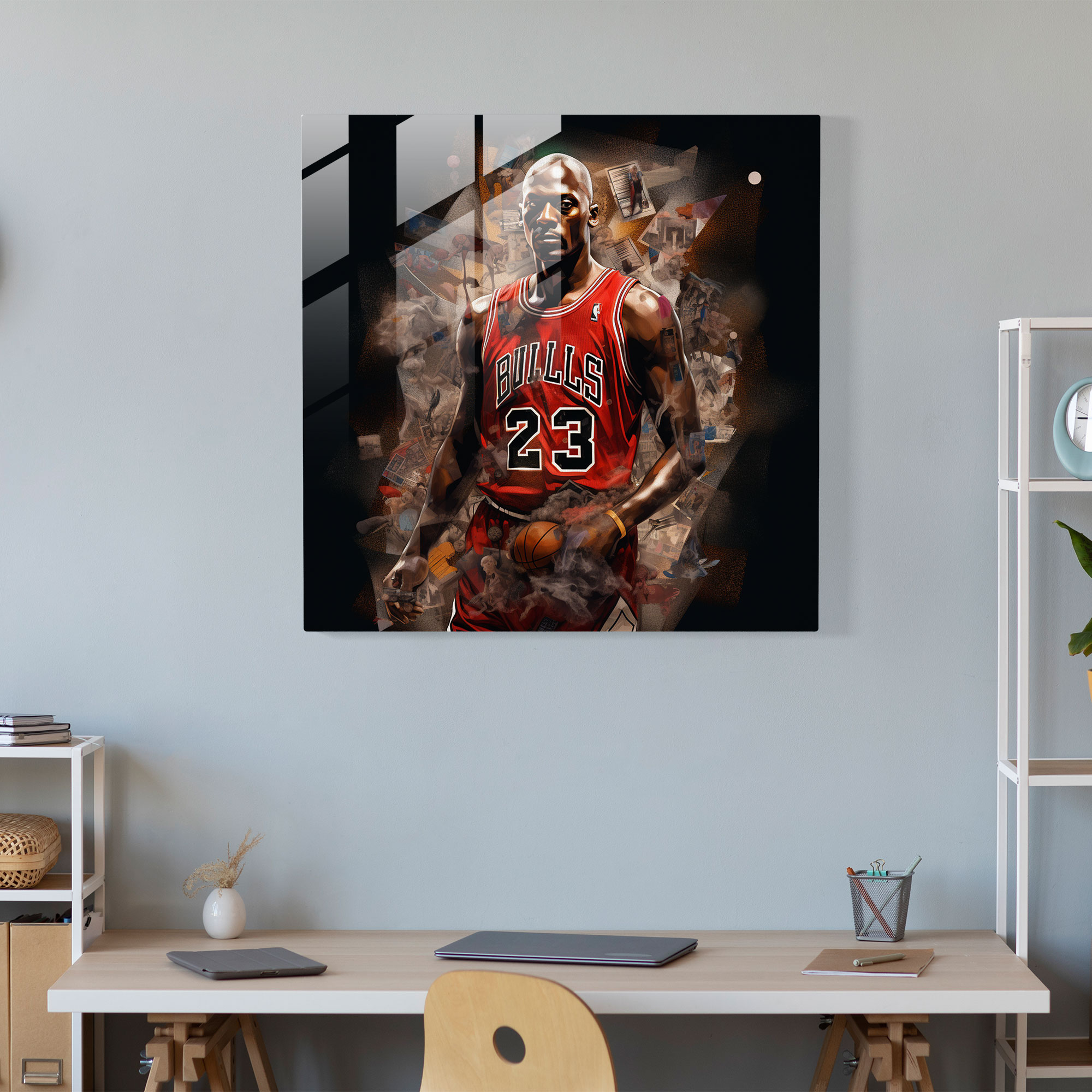 Michael Jordan Glass Print - Contemporary Digital Collage - Micheal Jordan, Basketball, Glass Wall Art, Wall Decoration