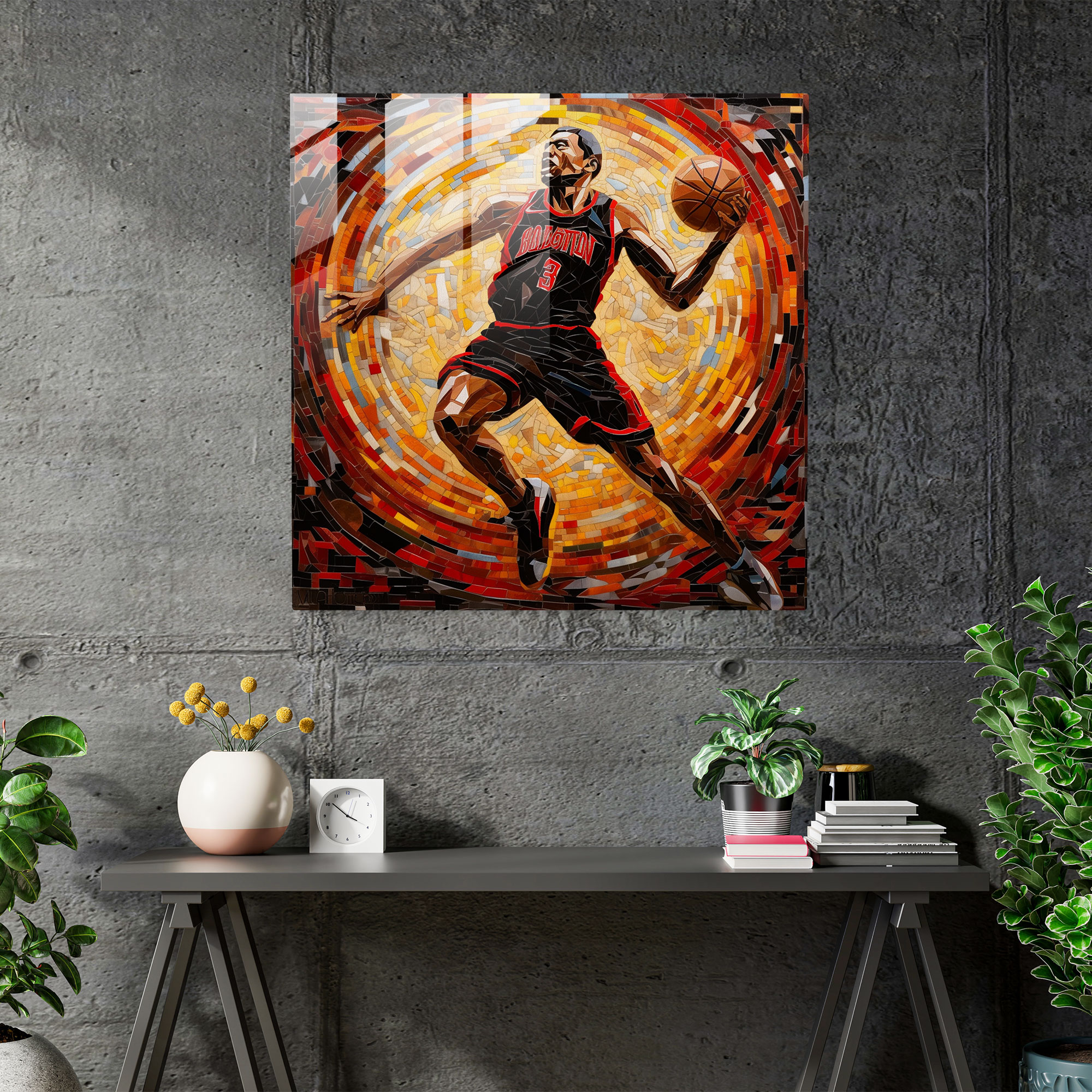 Michael Jordan Glass Print - Mesmerizing Mosaic Art - Micheal Jordan, Finesse, Glass Wall Art, Home Decoration
