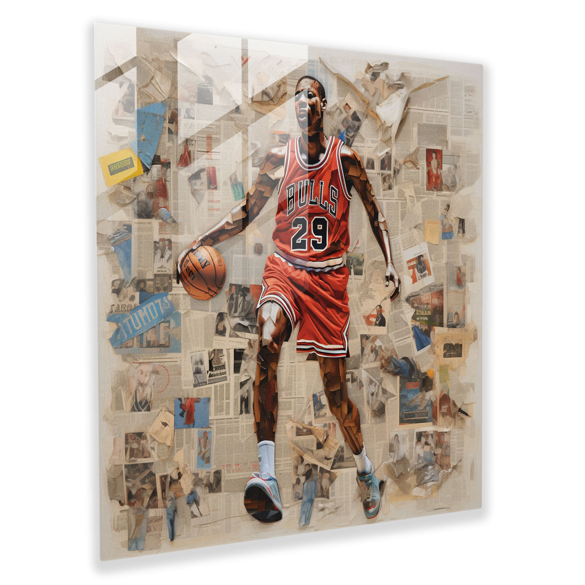 Michael Jordan Collage Glass Print - Micheal Jordan, Basketball, Home Decoration, Glass Art