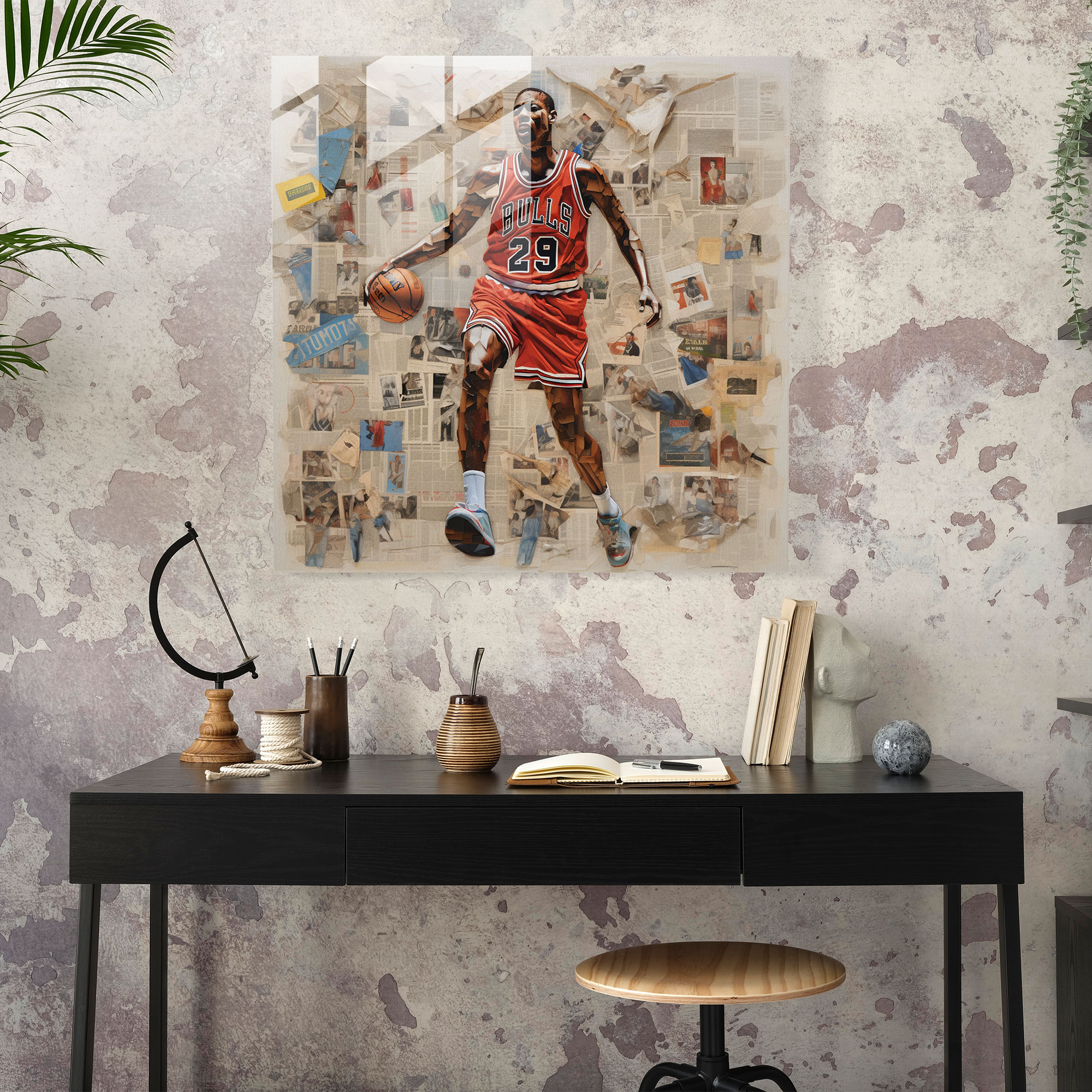 Michael Jordan Collage Glass Print - Micheal Jordan, Basketball, Home Decoration, Glass Art