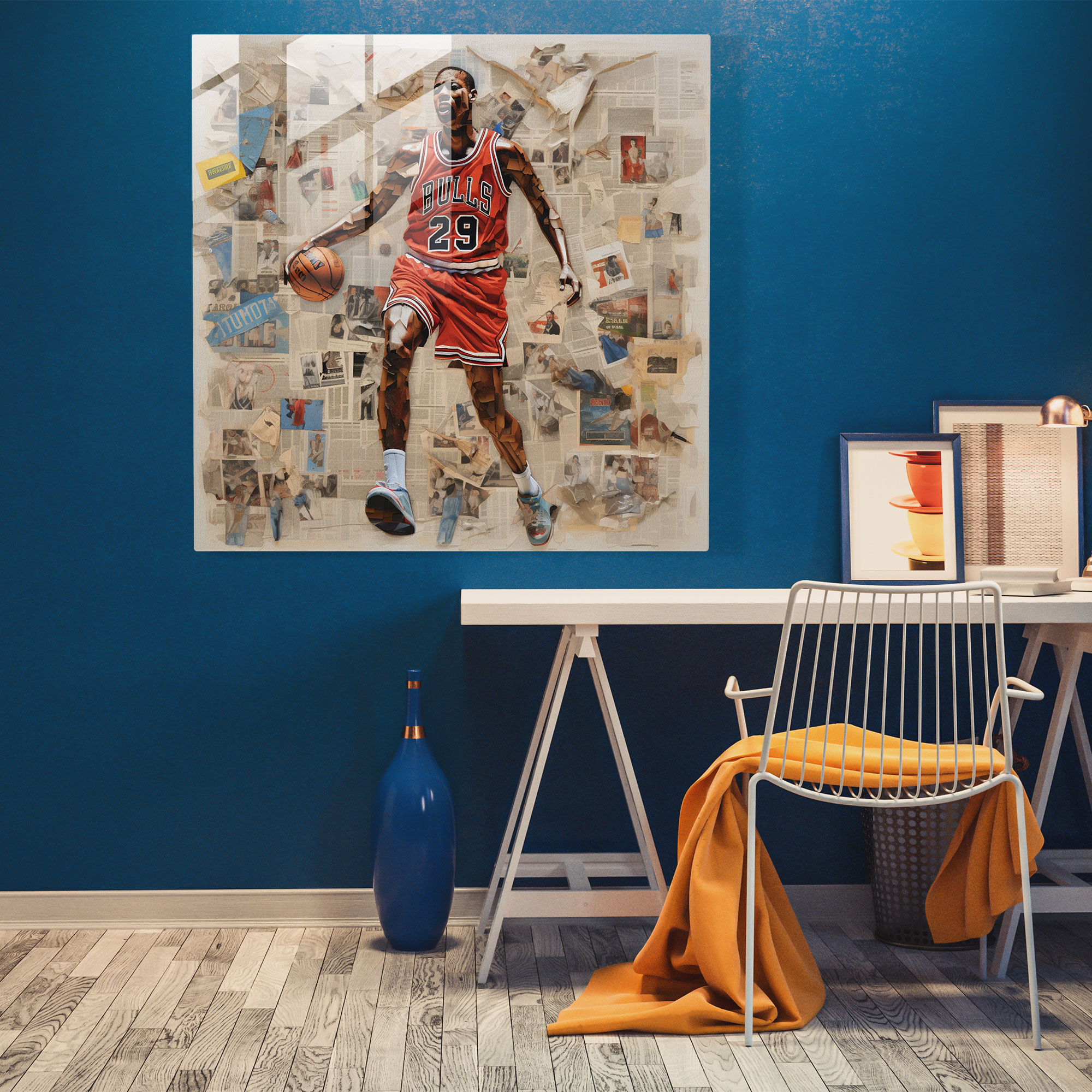 Michael Jordan Collage Glass Print - Micheal Jordan, Basketball, Home Decoration, Glass Art