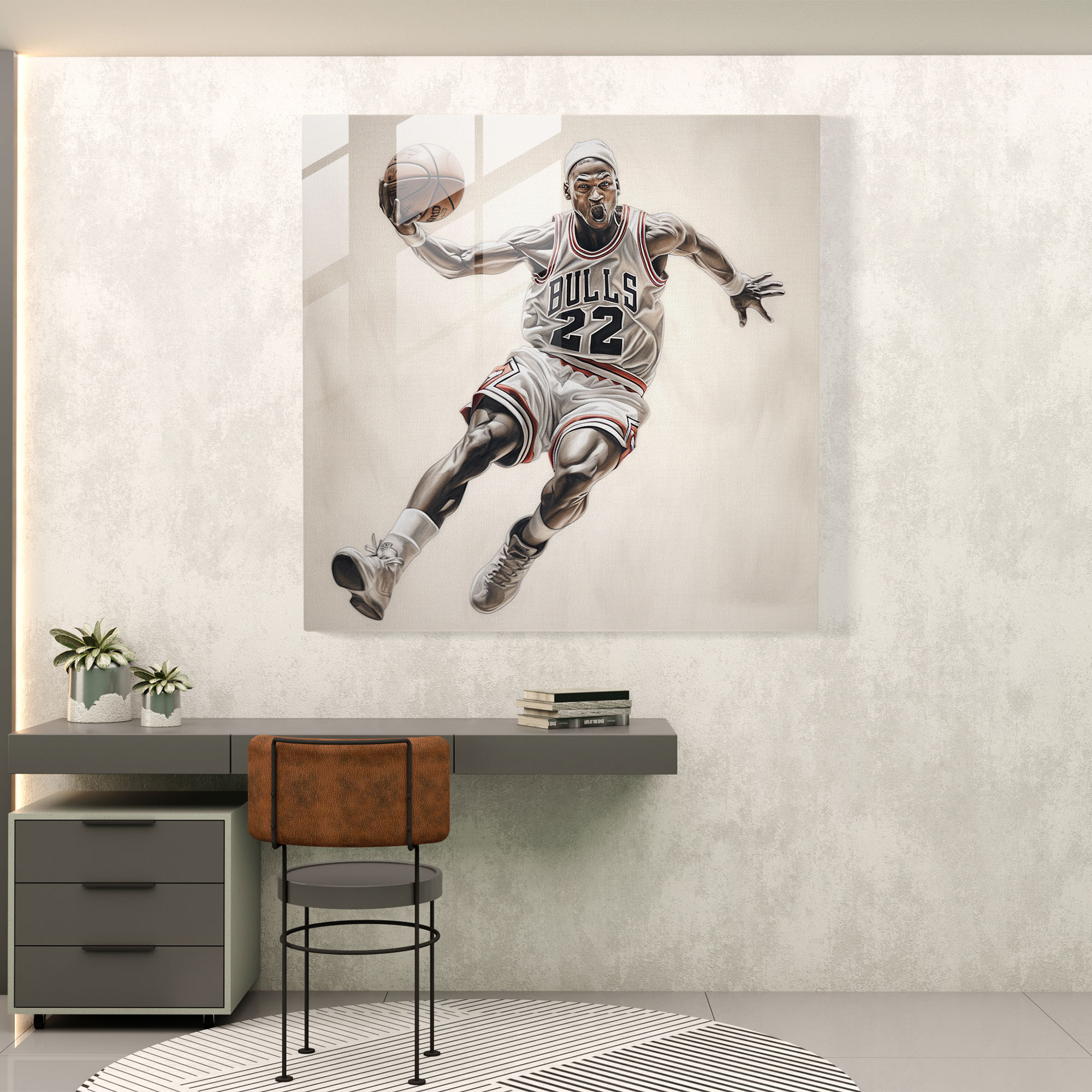 Michael Jordan Pencil Sketch Glass Print - Micheal Jordan, Glass Wall Art, Realistic, Wall Decoration