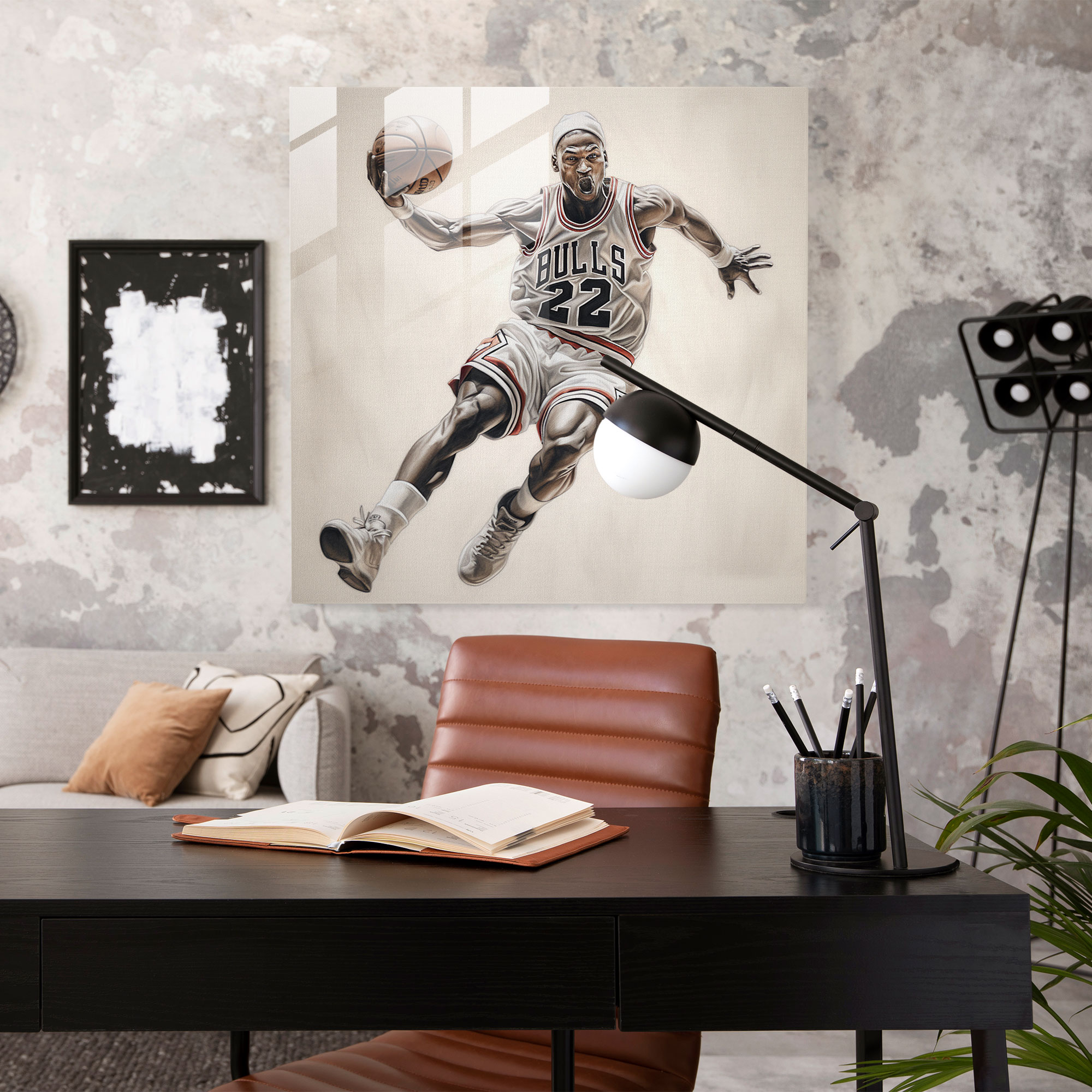 Michael Jordan Pencil Sketch Glass Print - Micheal Jordan, Glass Wall Art, Realistic, Wall Decoration