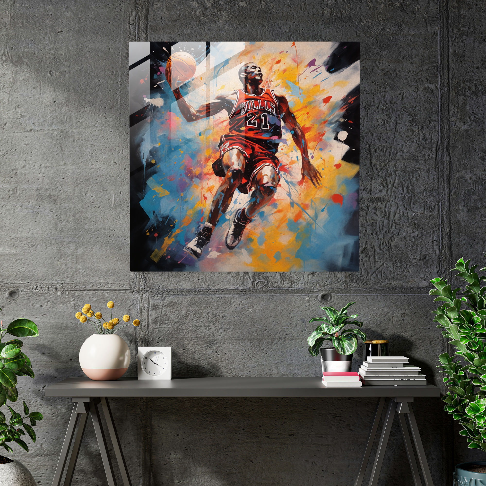 Michael Jordan Celebration Glass Print - Micheal Jordan, Home Decoration, Michael Jordan, Basketball