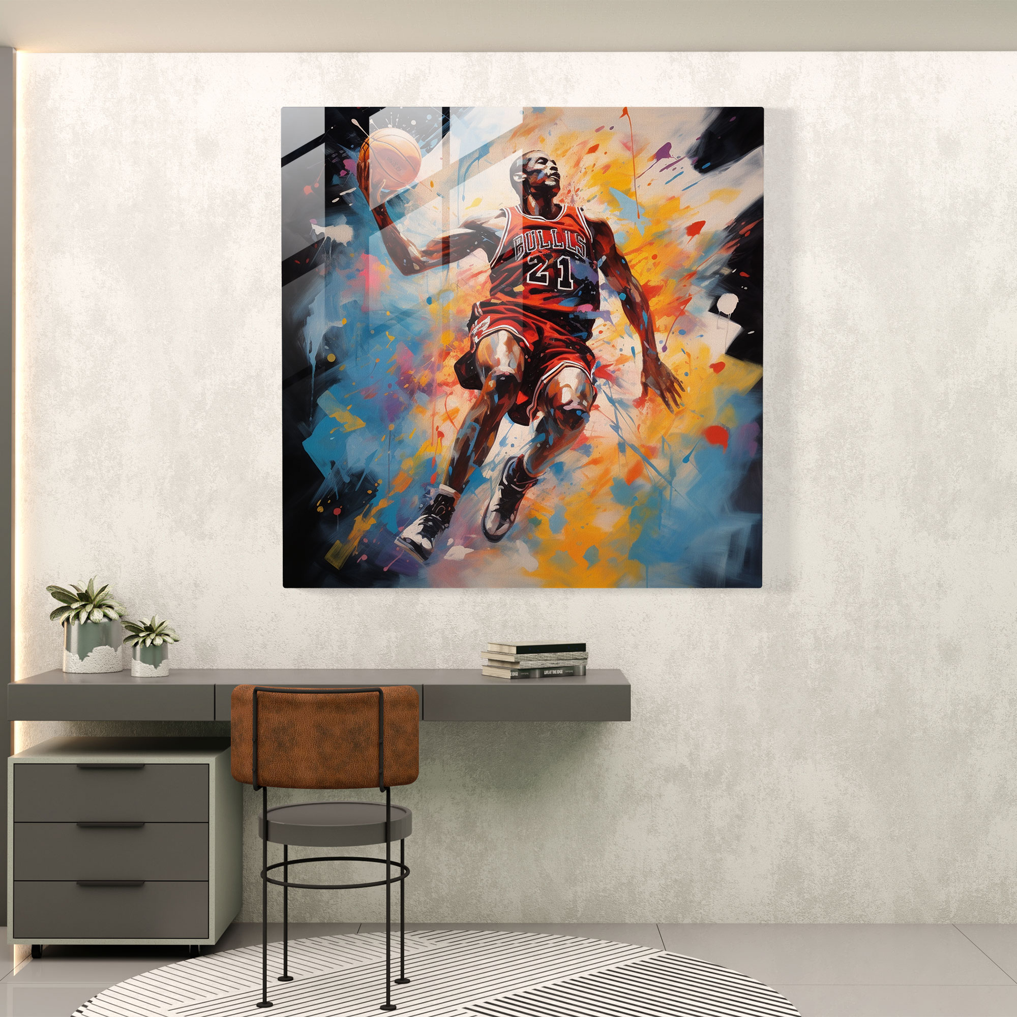 Michael Jordan Celebration Glass Print - Micheal Jordan, Home Decoration, Michael Jordan, Basketball