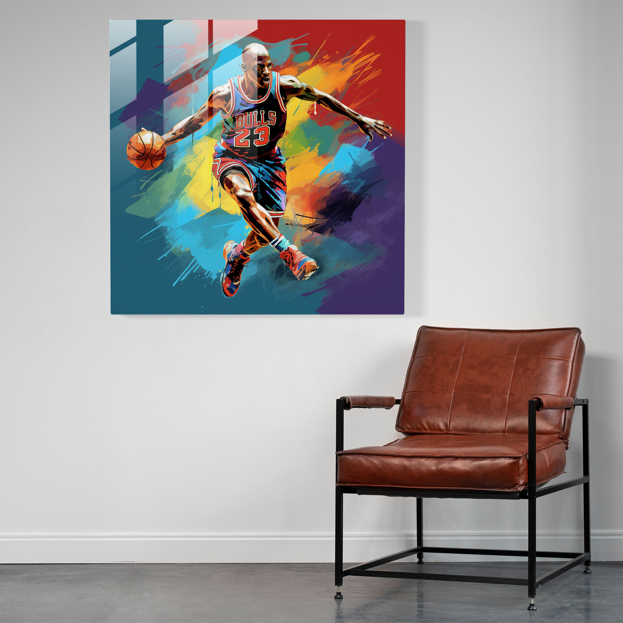 Vibrant Michael Jordan Glass Print - Micheal Jordan, Wall Decoration, Glass Wall Art, Home Decoration