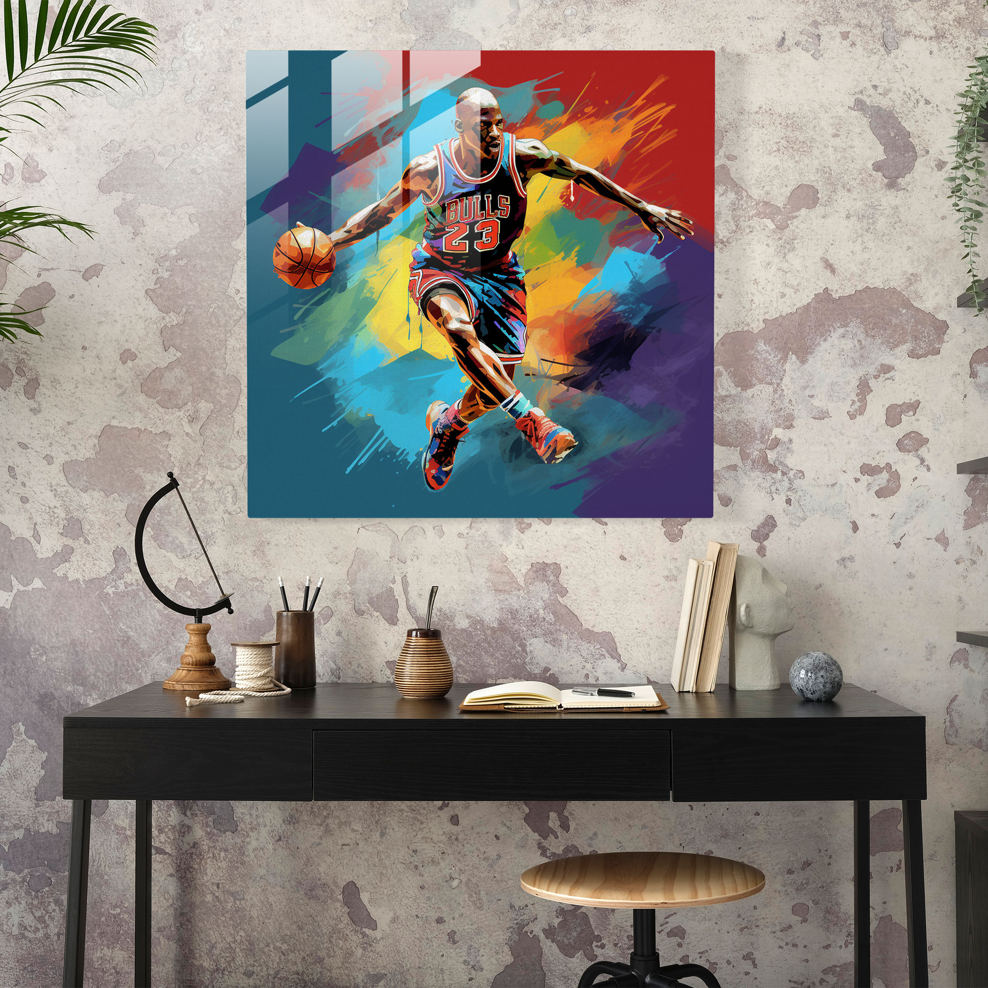 Vibrant Michael Jordan Glass Print - Micheal Jordan, Wall Decoration, Glass Wall Art, Home Decoration