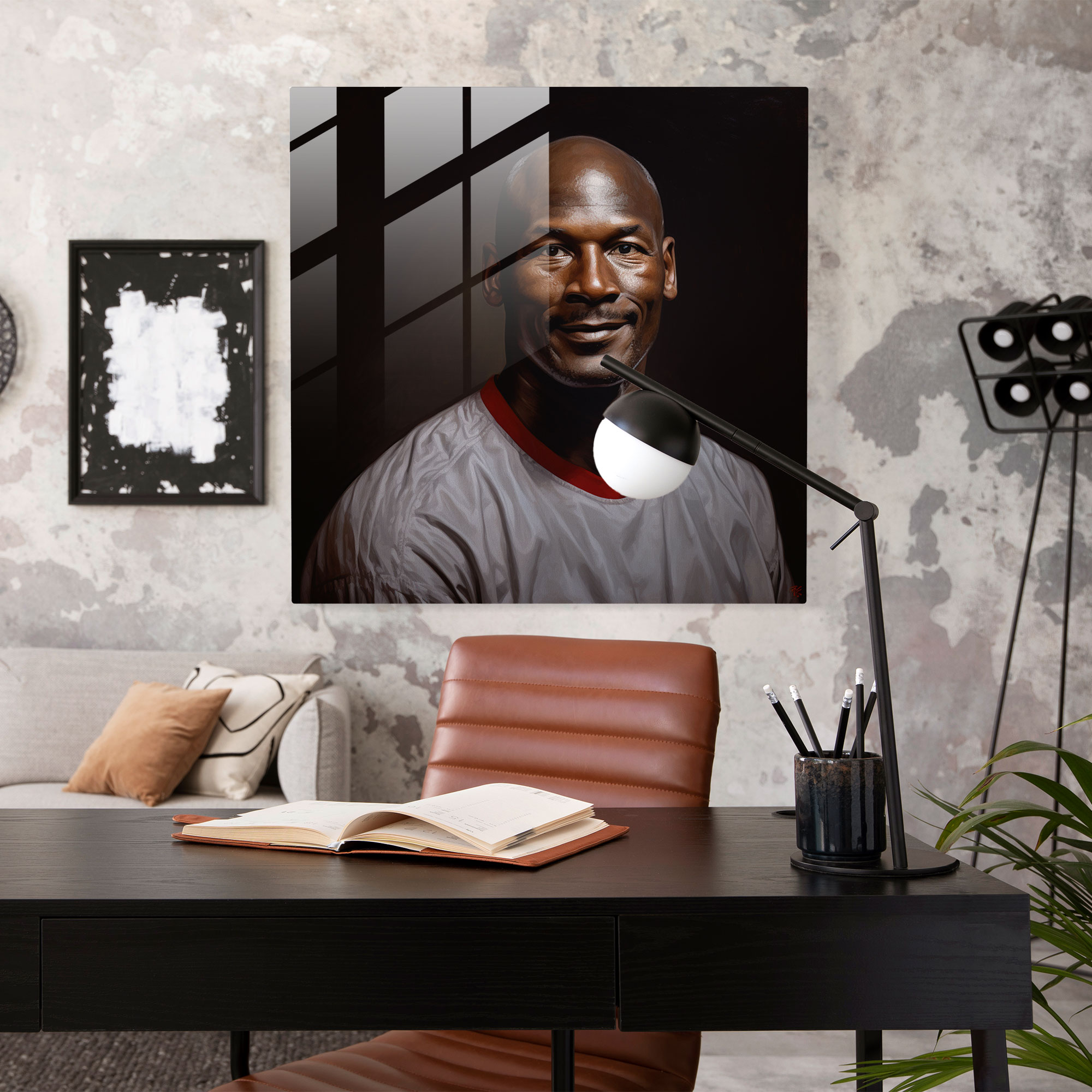 Michael Jordan Realistic Portrait Glass Print - Micheal Jordan, Gift, Basketball, Glass Wall Art