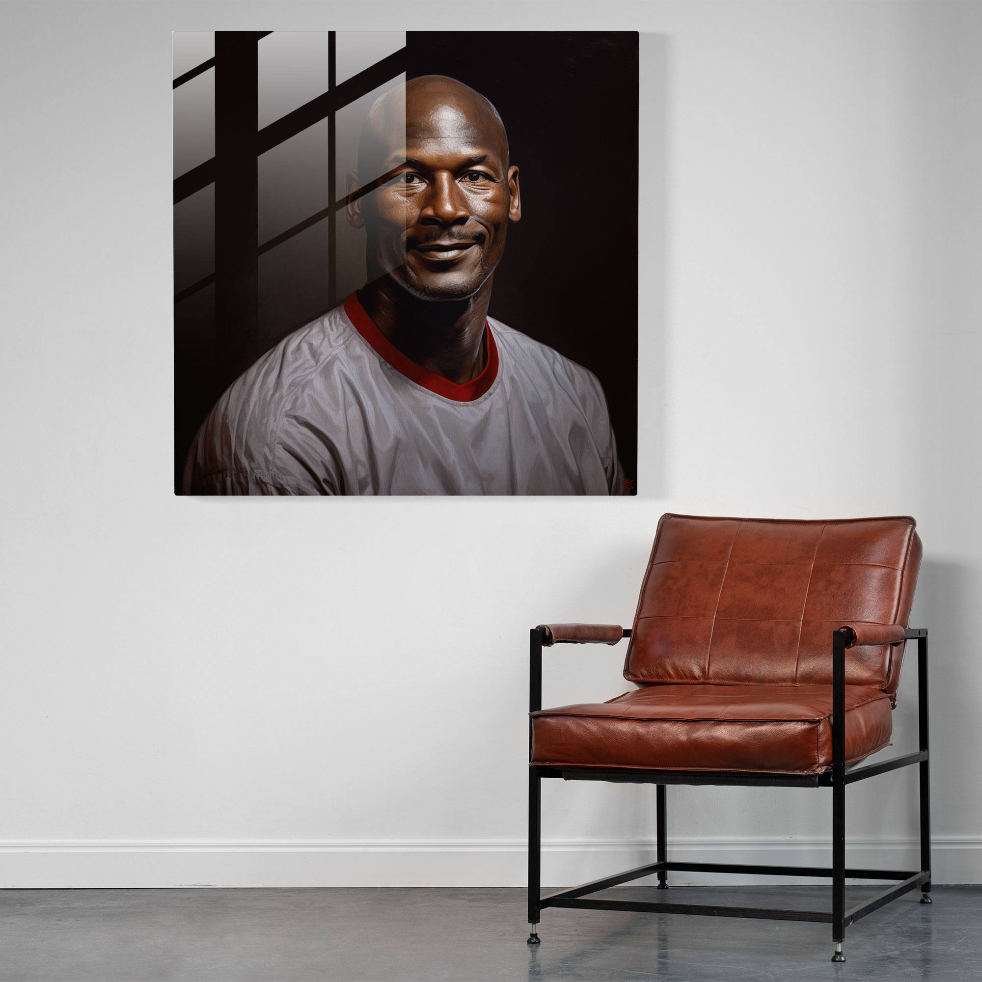 Michael Jordan Realistic Portrait Glass Print - Micheal Jordan, Gift, Basketball, Glass Wall Art