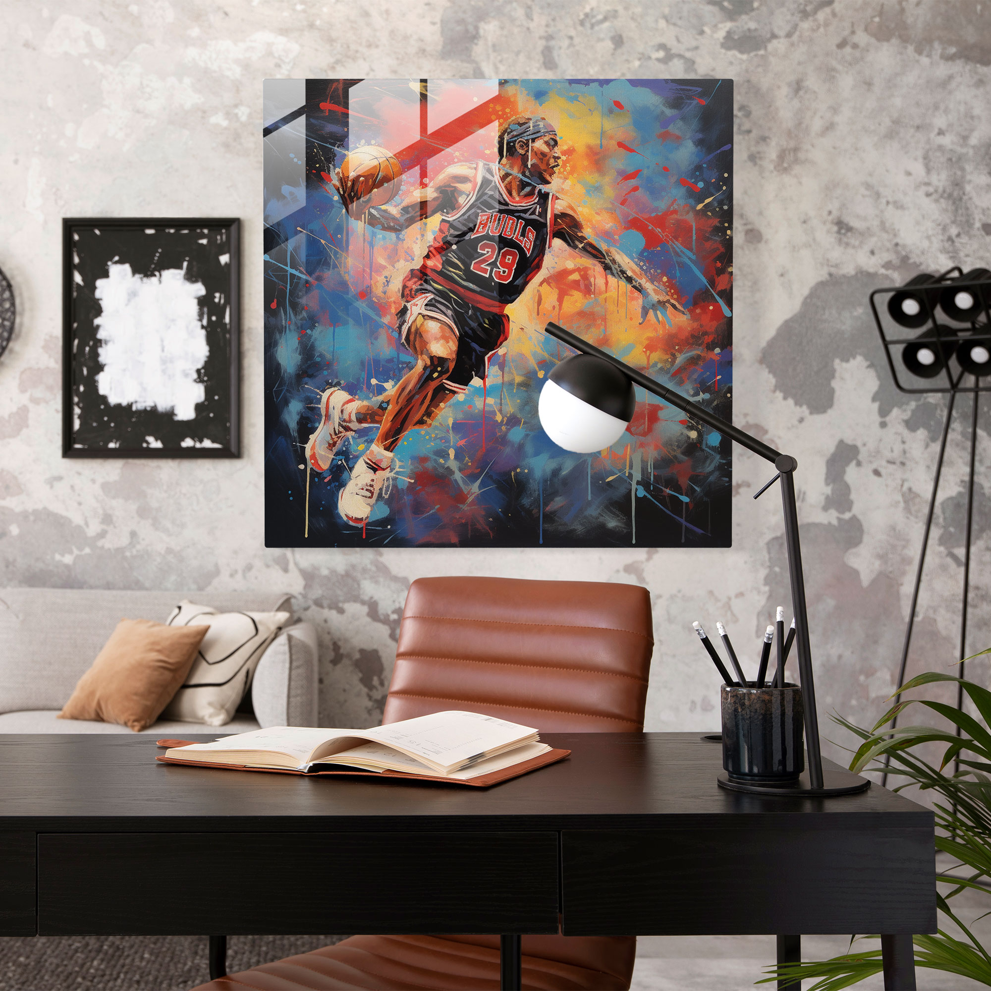 Michael Jordan Abstract Expressionist Glass Print - Micheal Jordan, Modern Art, Michael Jordan, Gift