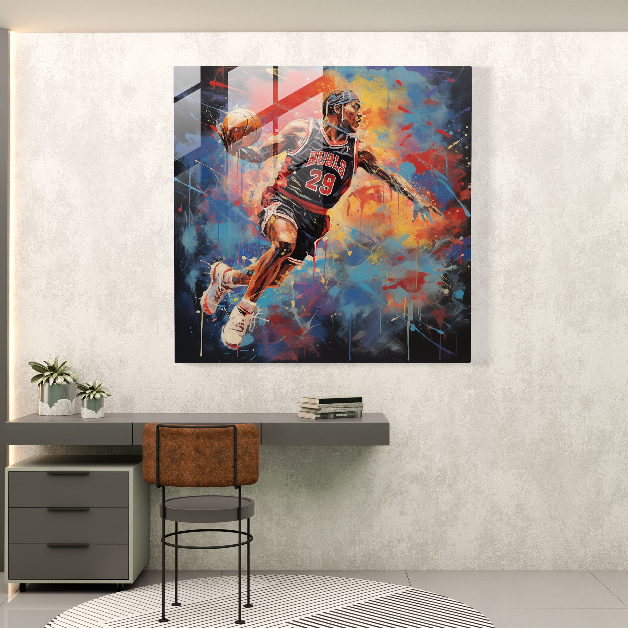 Michael Jordan Abstract Expressionist Glass Print - Micheal Jordan, Modern Art, Michael Jordan, Gift