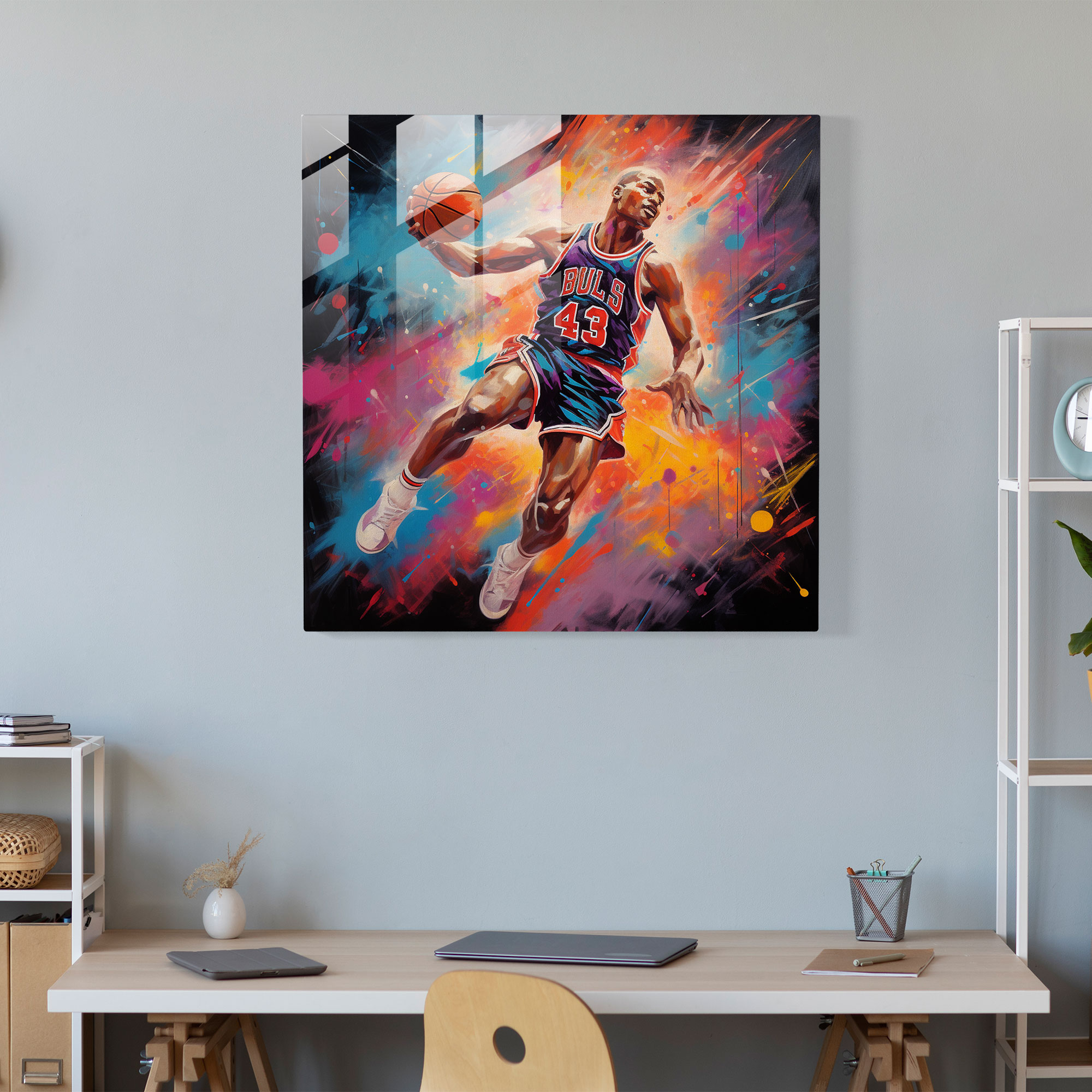 Michael Jordan Glass Print - Abstract Energy - Micheal Jordan, Michael Jordan, Dynamic Energy, Basketball