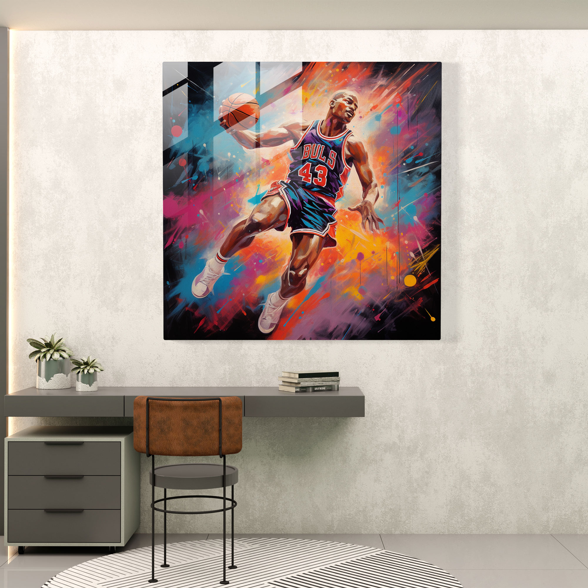 Michael Jordan Glass Print - Abstract Energy - Micheal Jordan, Michael Jordan, Dynamic Energy, Basketball
