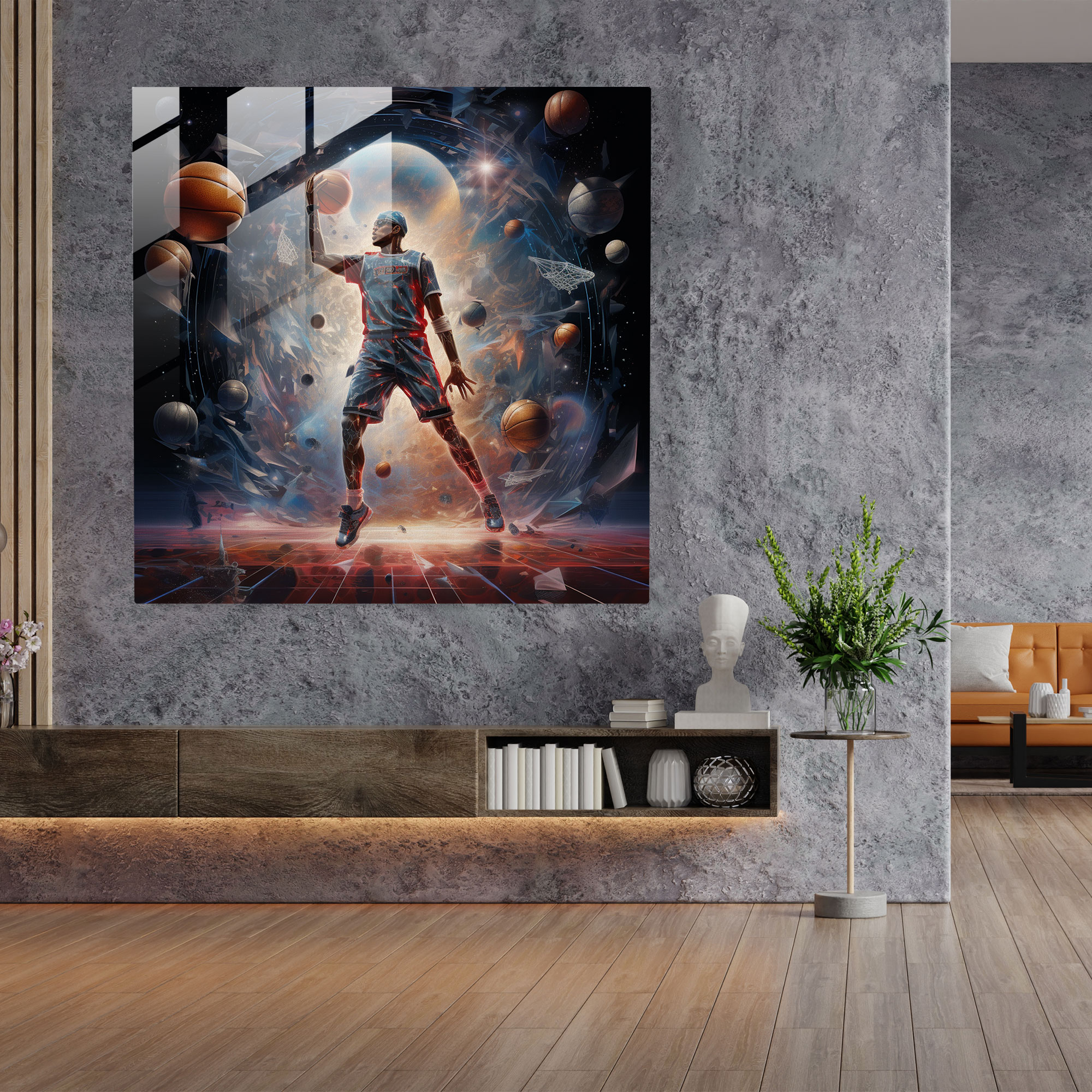 Michael Jordan Glass Print - Cosmic Talent - Micheal Jordan, Home Decoration, Modern Art, Wall Decoration