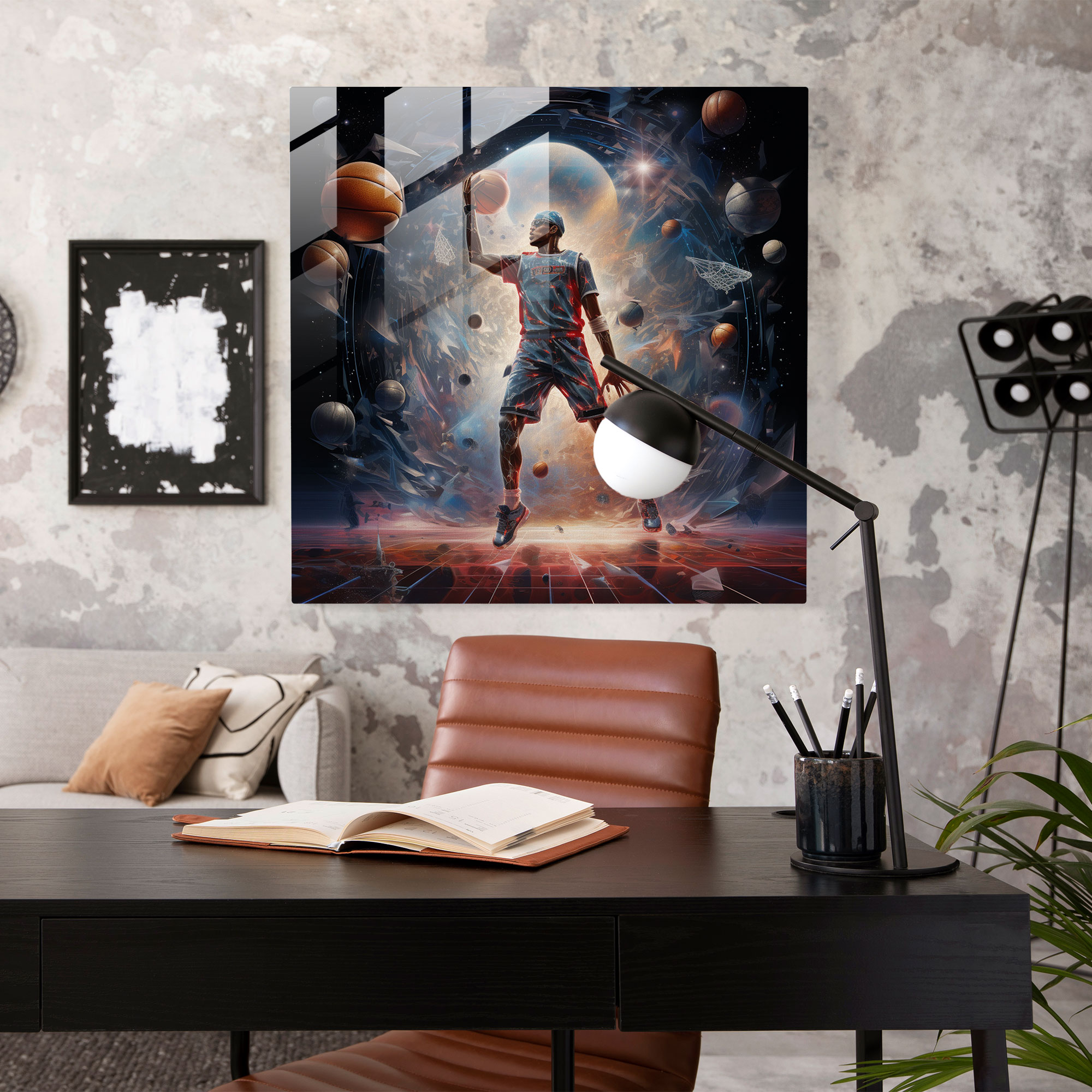 Michael Jordan Glass Print - Cosmic Talent - Micheal Jordan, Home Decoration, Modern Art, Wall Decoration