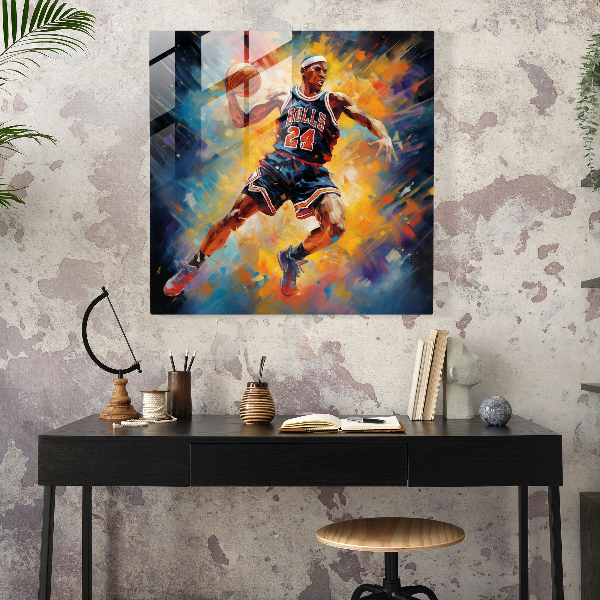 Michael Jordan Impressionist Glass Art - Micheal Jordan, Glass Print, Glass Art, Home Decoration