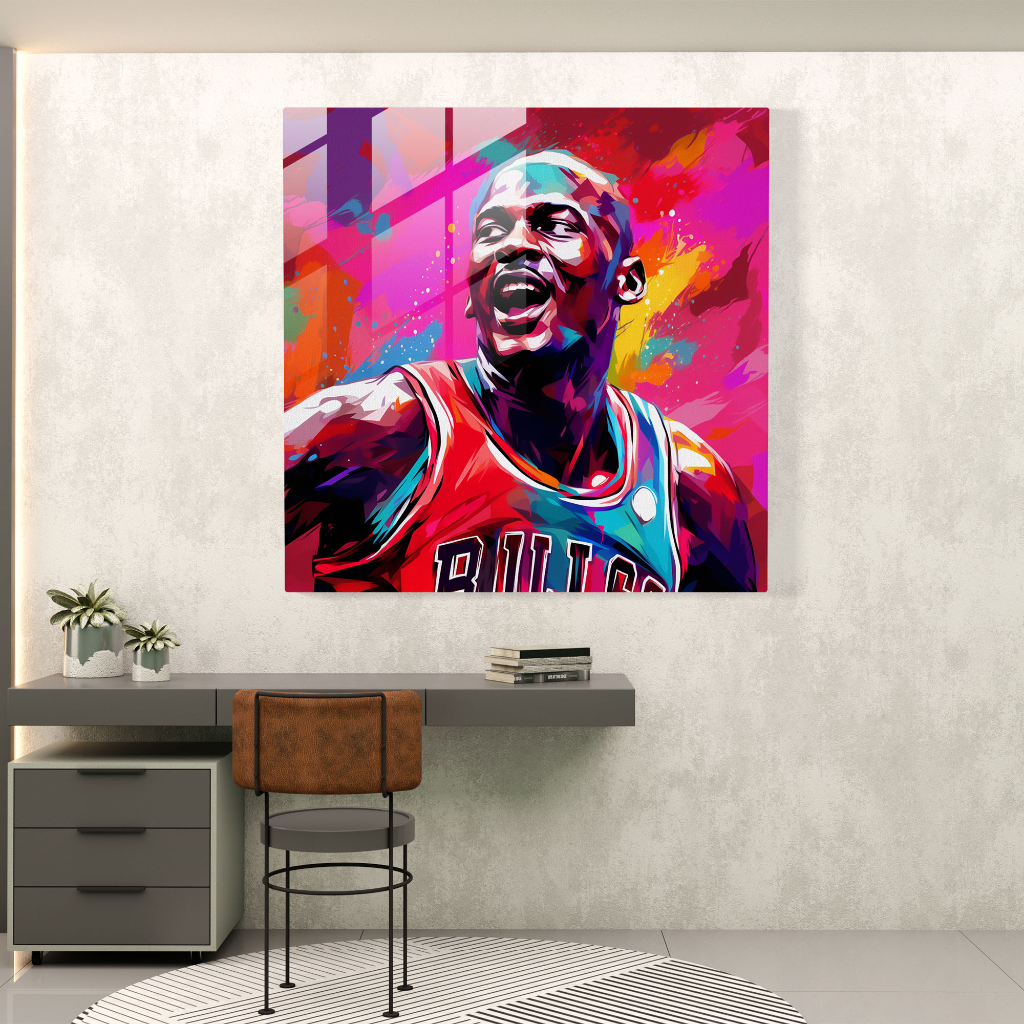 Michael Jordan Pop Art Glass Print - Micheal Jordan, Modern Art, Glass Art, Michael Jordan