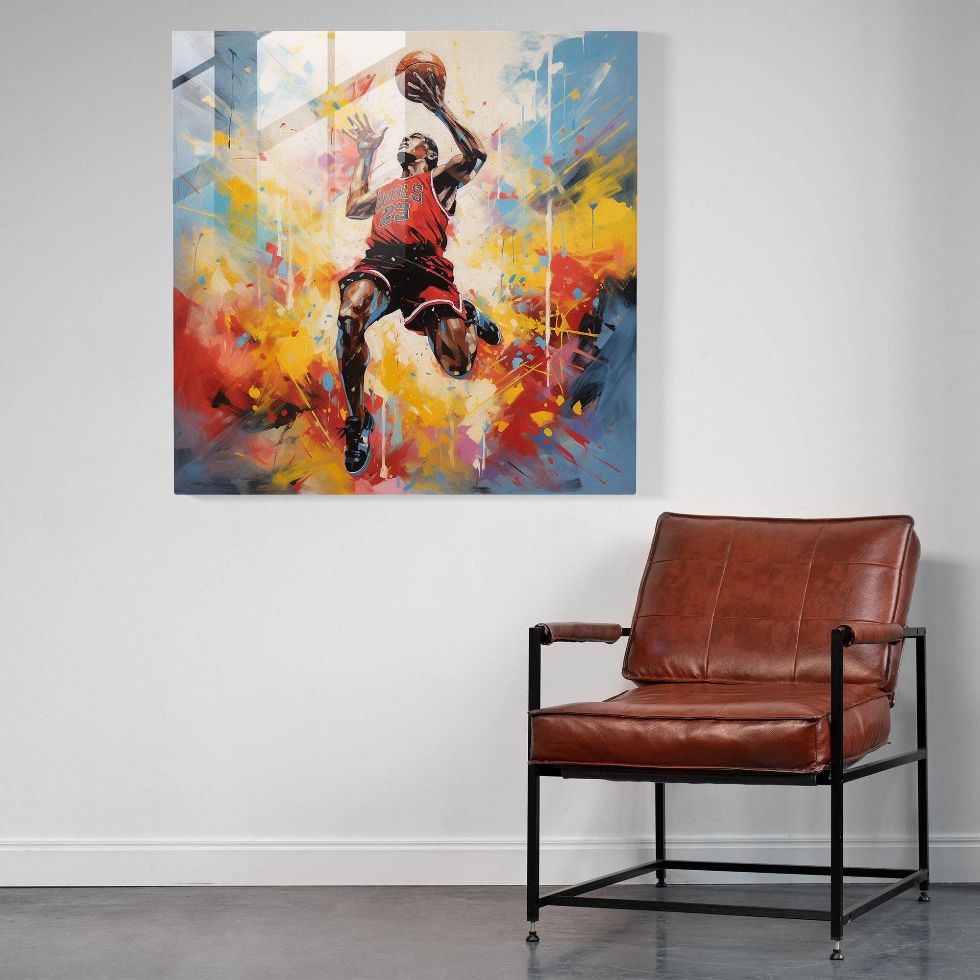Michael Jordan Glass Print - Abstract Acrylic Painting - Micheal Jordan, Abstract, Power, Intensity