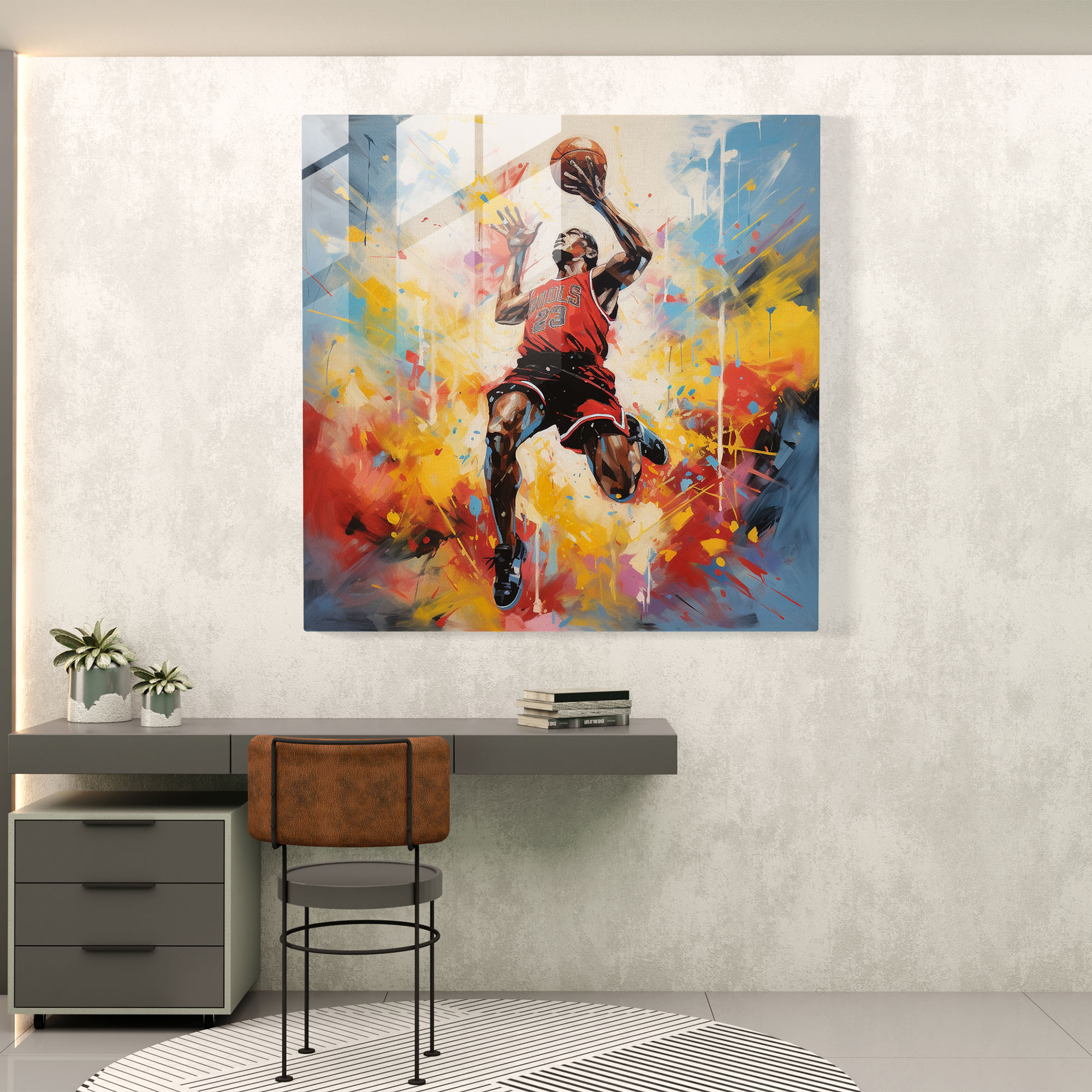 Michael Jordan Glass Print - Abstract Acrylic Painting - Micheal Jordan, Abstract, Power, Intensity