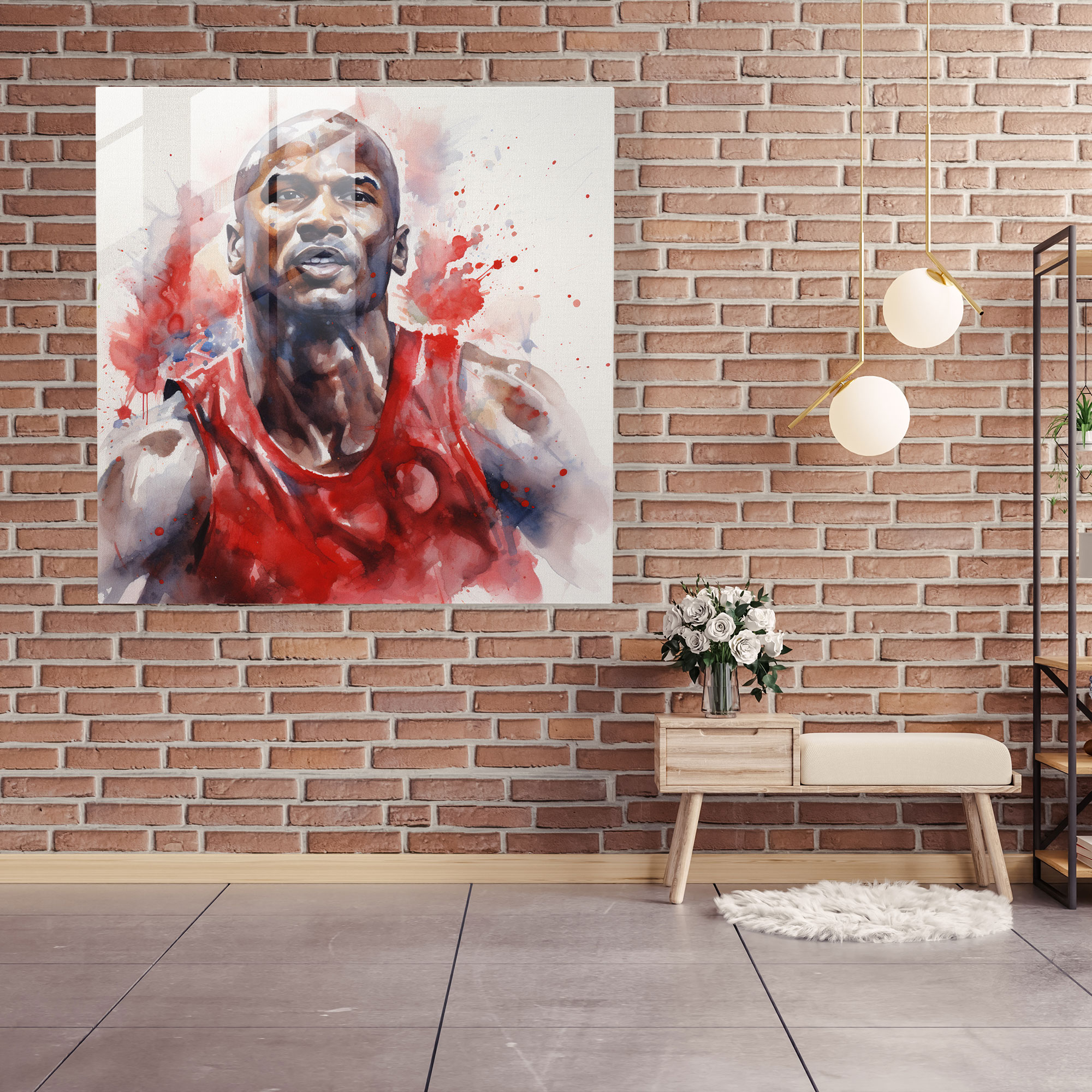 Michael Jordan Glass Print - Watercolor Portrait - Micheal Jordan, Wall Decoration, Modern Art, Grace