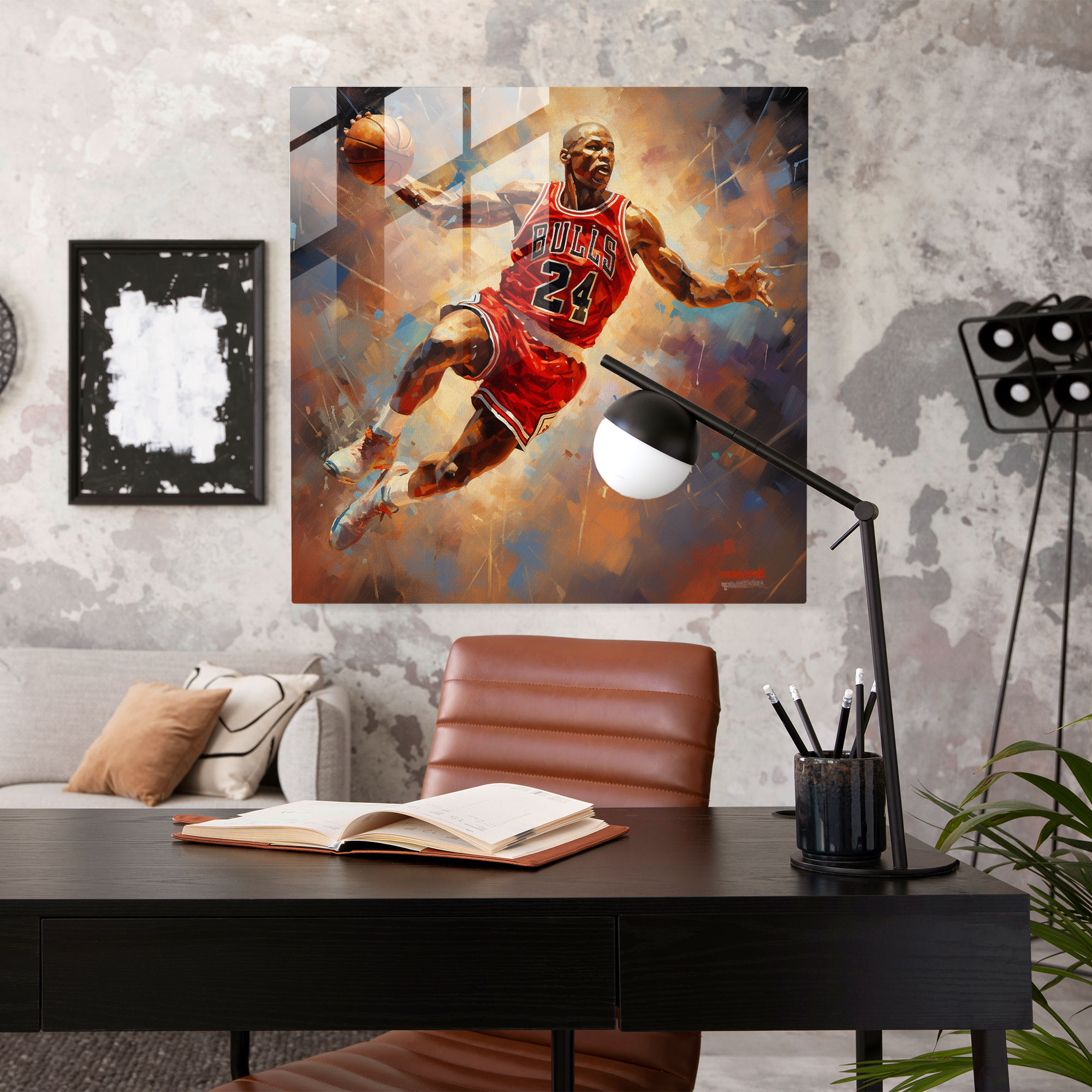 Michael Jordan Glass Print - Oil Painting - Micheal Jordan, Michael Jordan, Wall Decoration, Modern Art