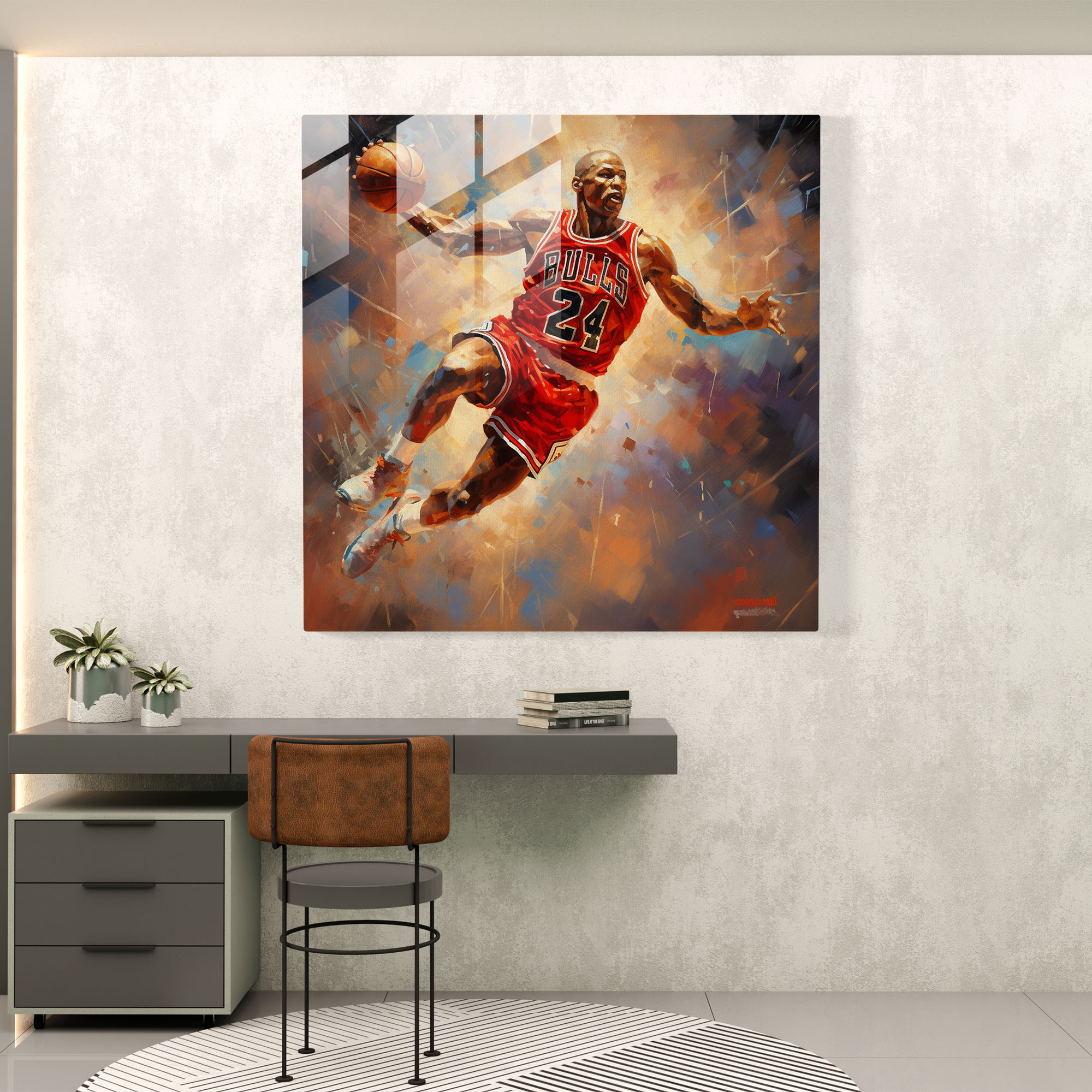 Michael Jordan Glass Print - Oil Painting - Micheal Jordan, Michael Jordan, Wall Decoration, Modern Art