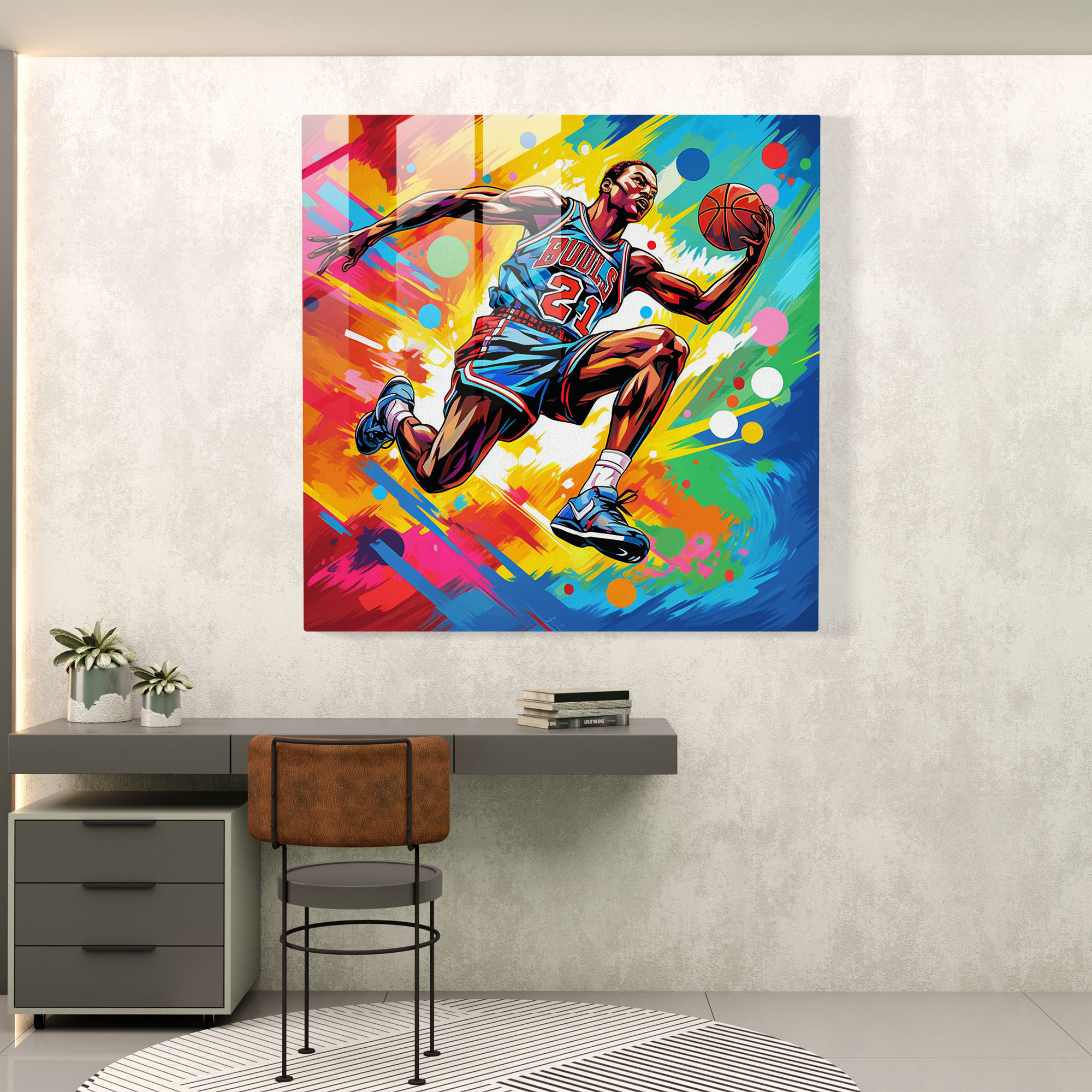 Michael Jordan Pop Art Glass Print - Micheal Jordan, Vibrant Colors, Glass Print, Michael Jordan