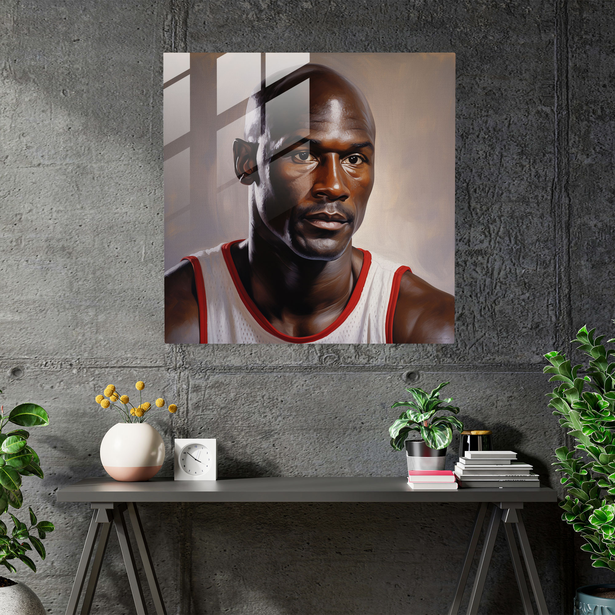 Michael Jordan Realistic Portrait Glass Print - Micheal Jordan, Intensity, Glass Art, Michael Jordan