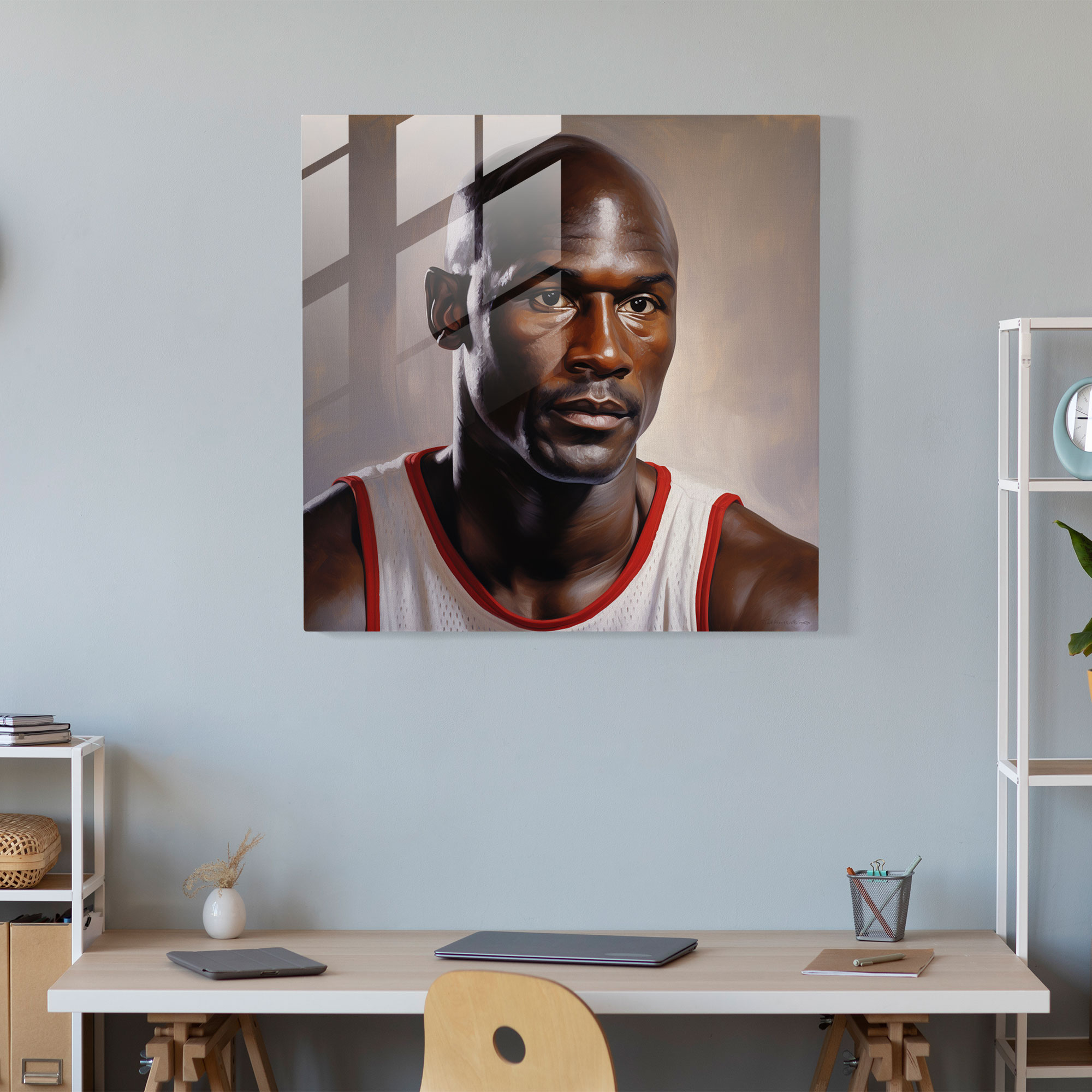 Michael Jordan Realistic Portrait Glass Print - Micheal Jordan, Intensity, Glass Art, Michael Jordan