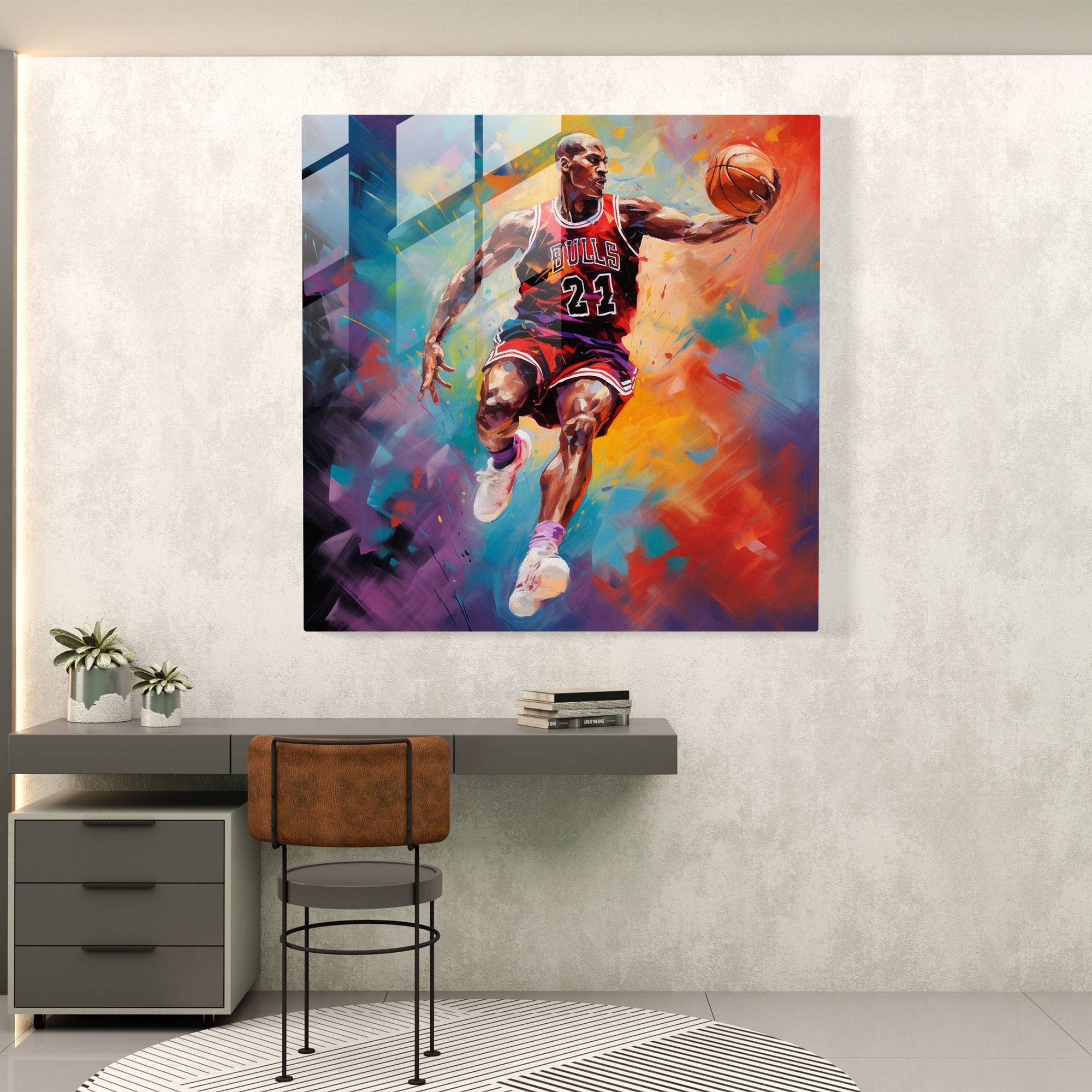 Michael Jordan Glass Print - Abstract Acrylic Painting - Micheal Jordan, Glass Art, Acrylic Painting, Abstract Painting