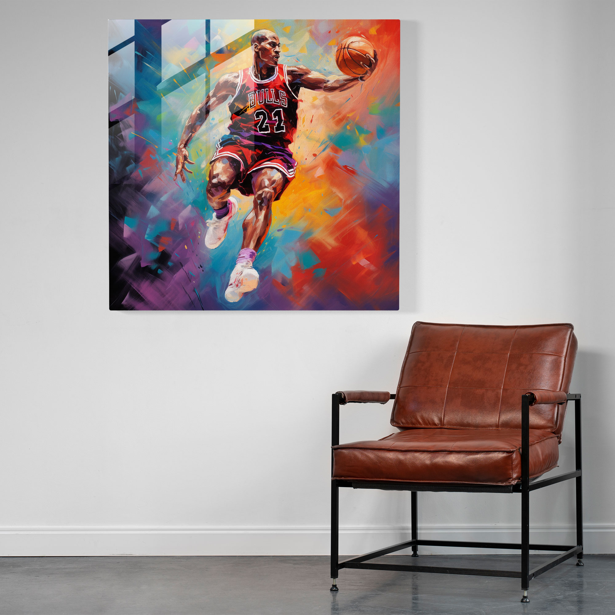 Michael Jordan Glass Print - Abstract Acrylic Painting - Micheal Jordan, Glass Art, Acrylic Painting, Abstract Painting