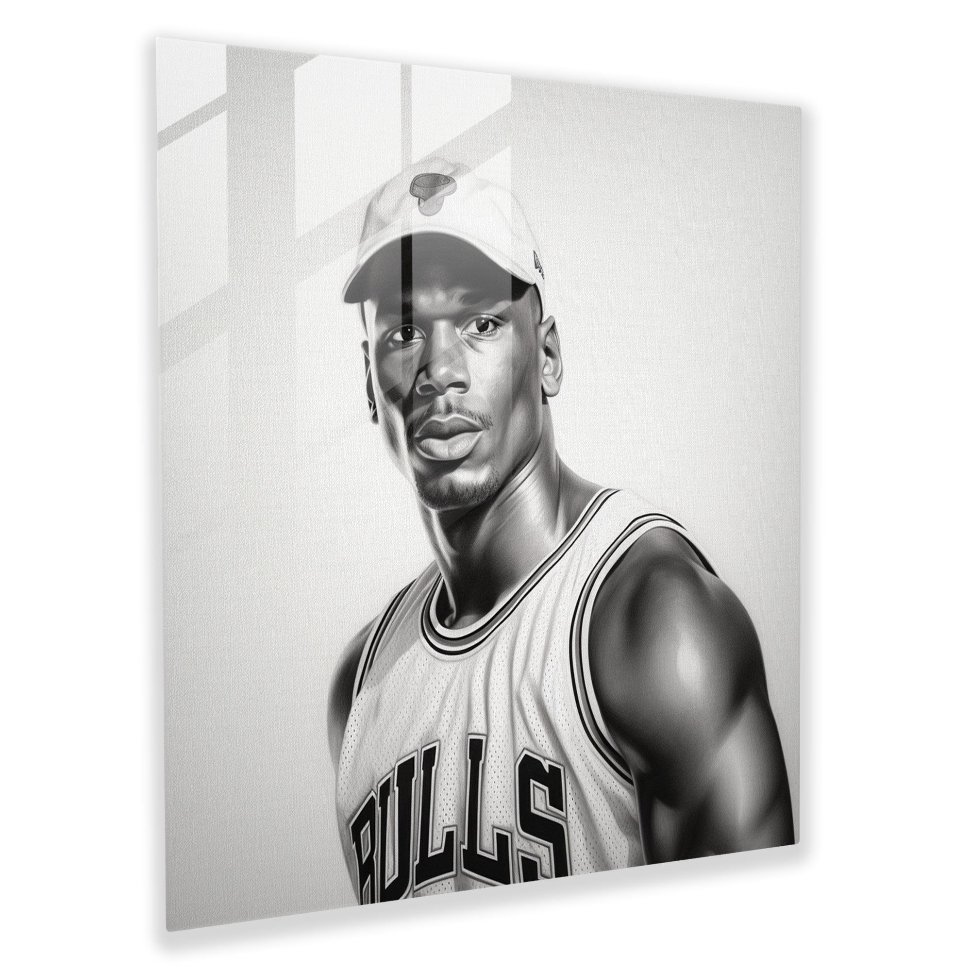 Glasbild Michael Jordan - Realistische Bleistiftskizze - Moderne Kunst