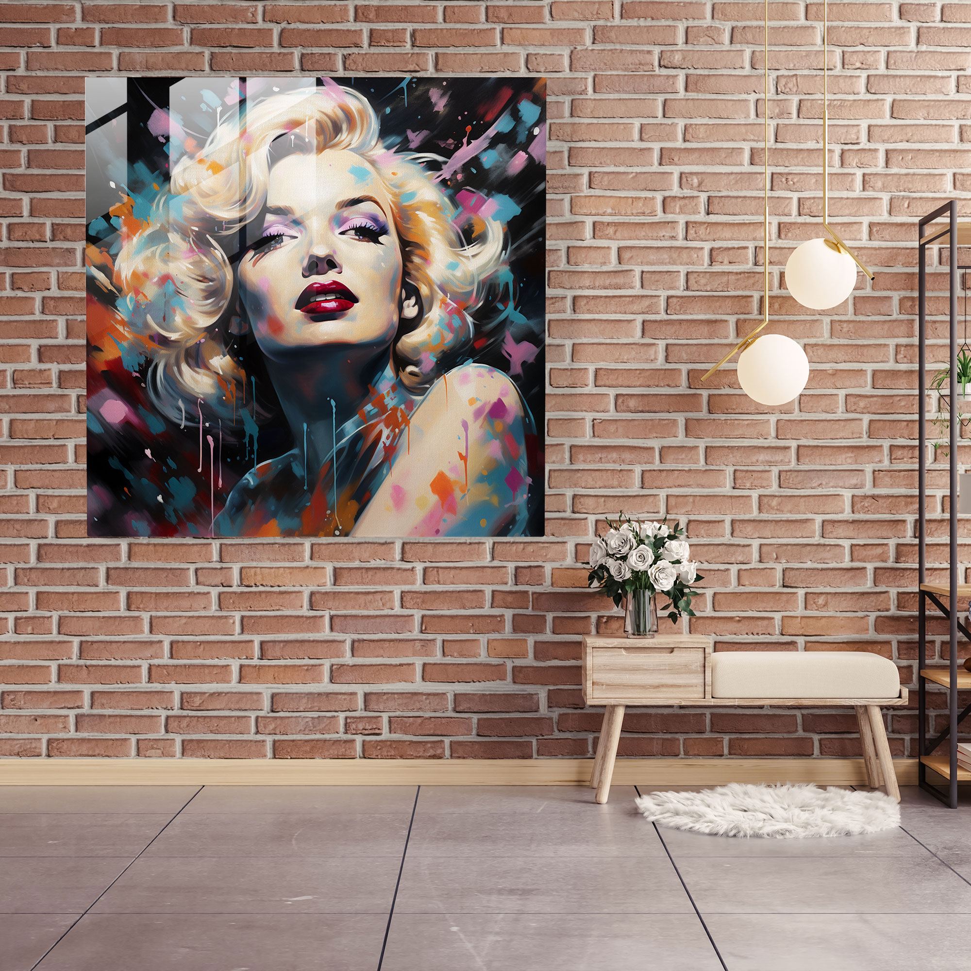 Elegant Grace: Marilyn Monroe Glass Print - Marilyn Monroe, Glass Print, Wall Decoration, Sophisticated Design