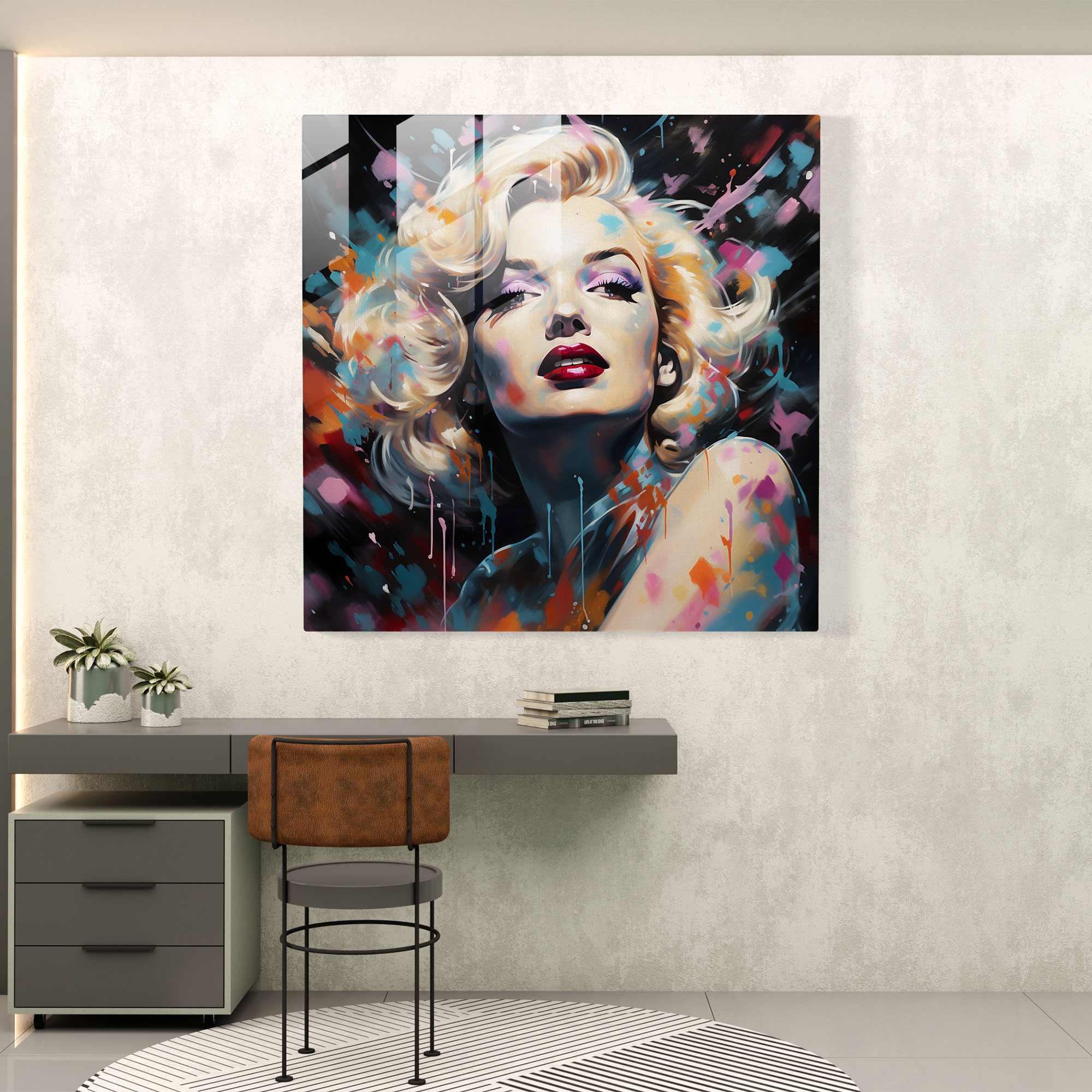 Elegant Grace: Marilyn Monroe Glass Print - Marilyn Monroe, Glass Print, Wall Decoration, Sophisticated Design