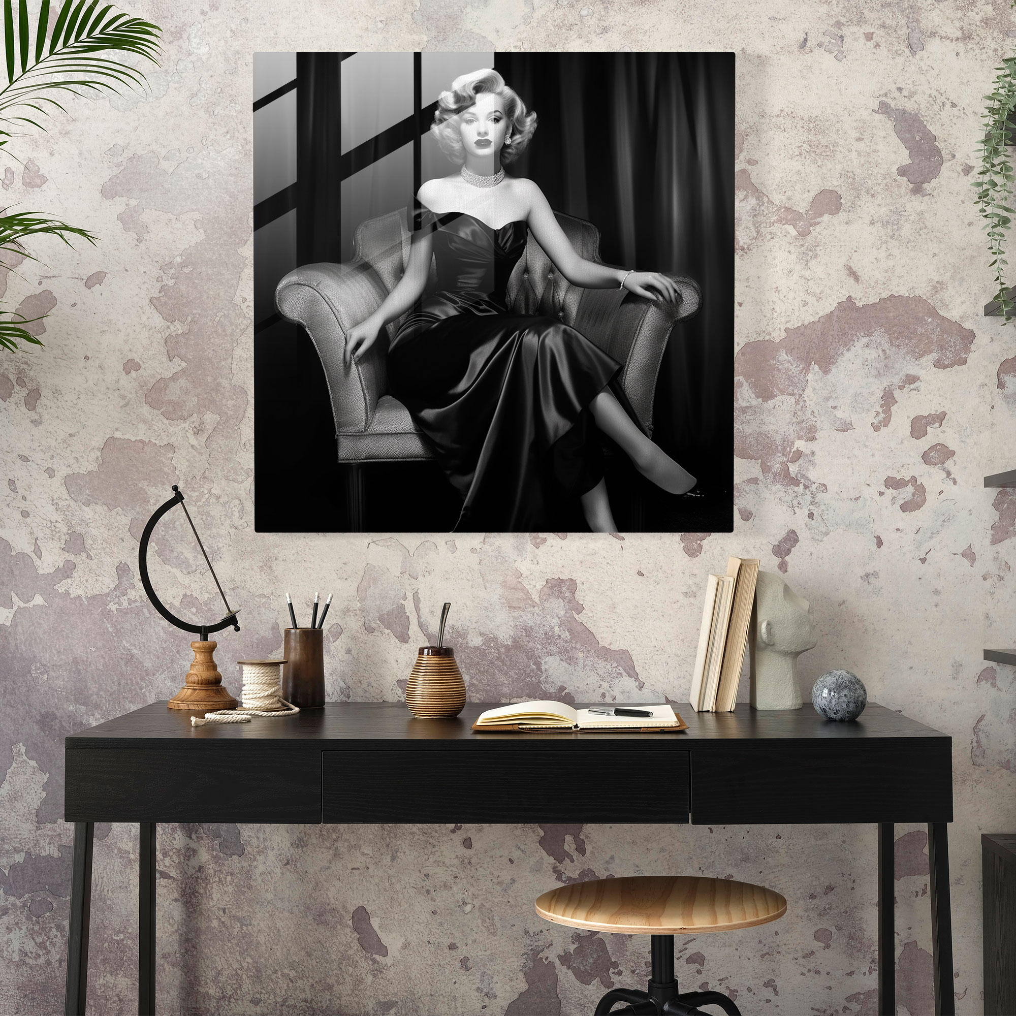 Classic Marilyn Monroe Glass Print - Marilyn Monroe, Modern Art, Wall Decoration, Black And White Photograph