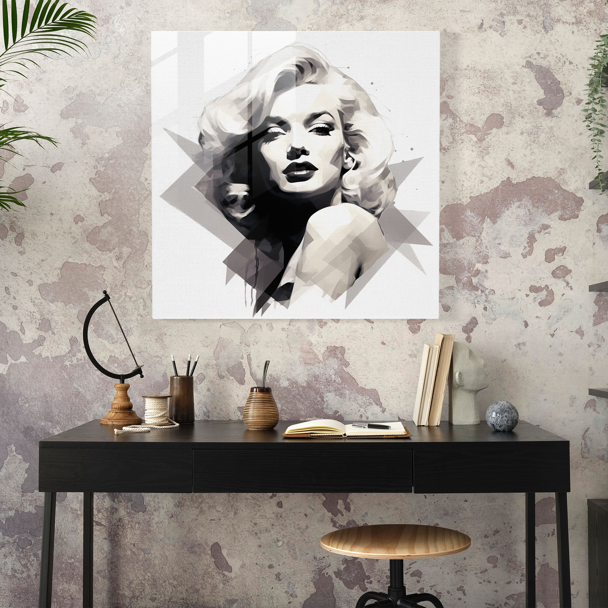 Minimalist Marilyn Monroe Glass Print - Marilyn Monroe, Silhouette, Black And Gray, Marilyn Monroe