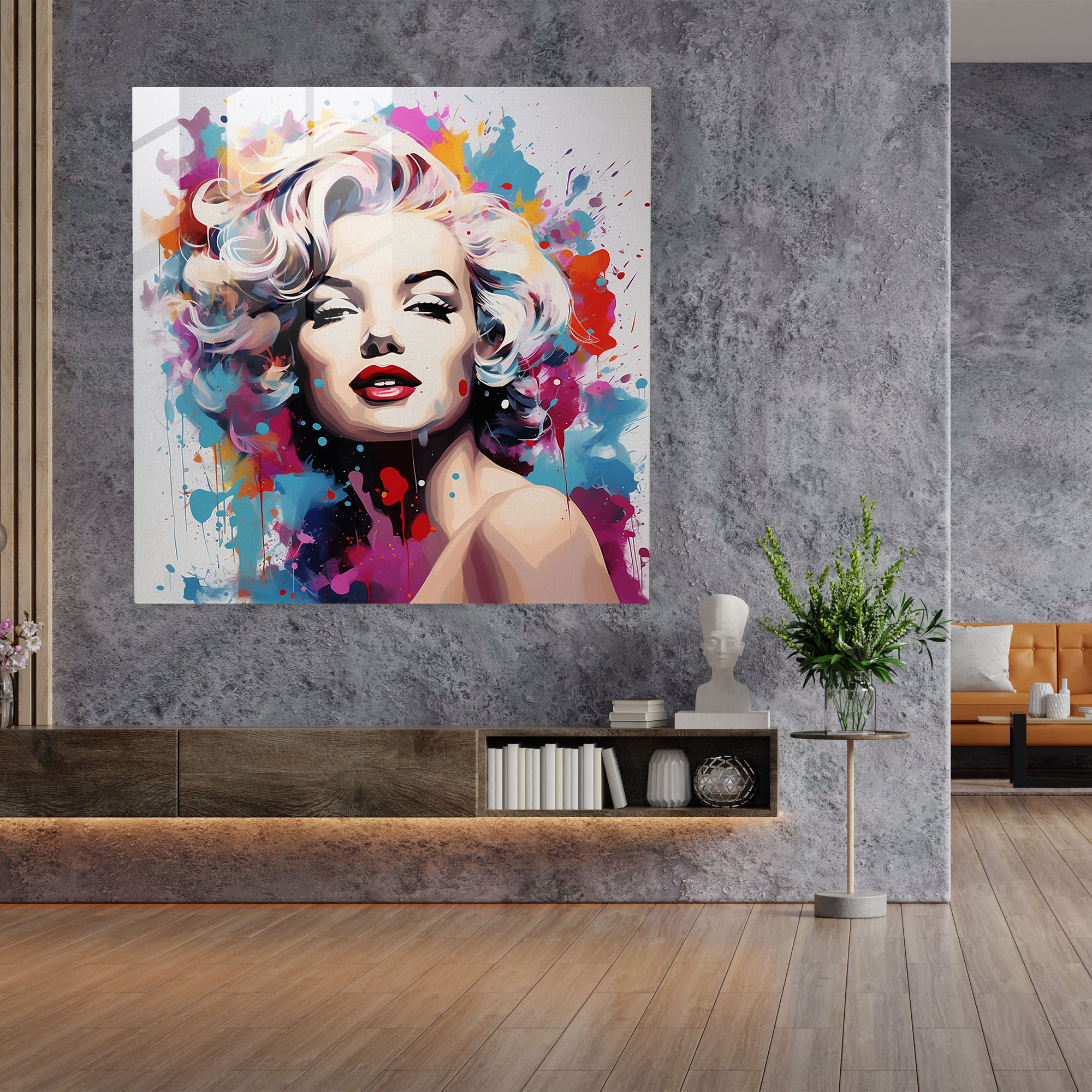 Marilyn Monroe Glass Print - Modern Abstract Painting - Marilyn Monroe, Glamour, Vibrant Colors, Wall Decoration