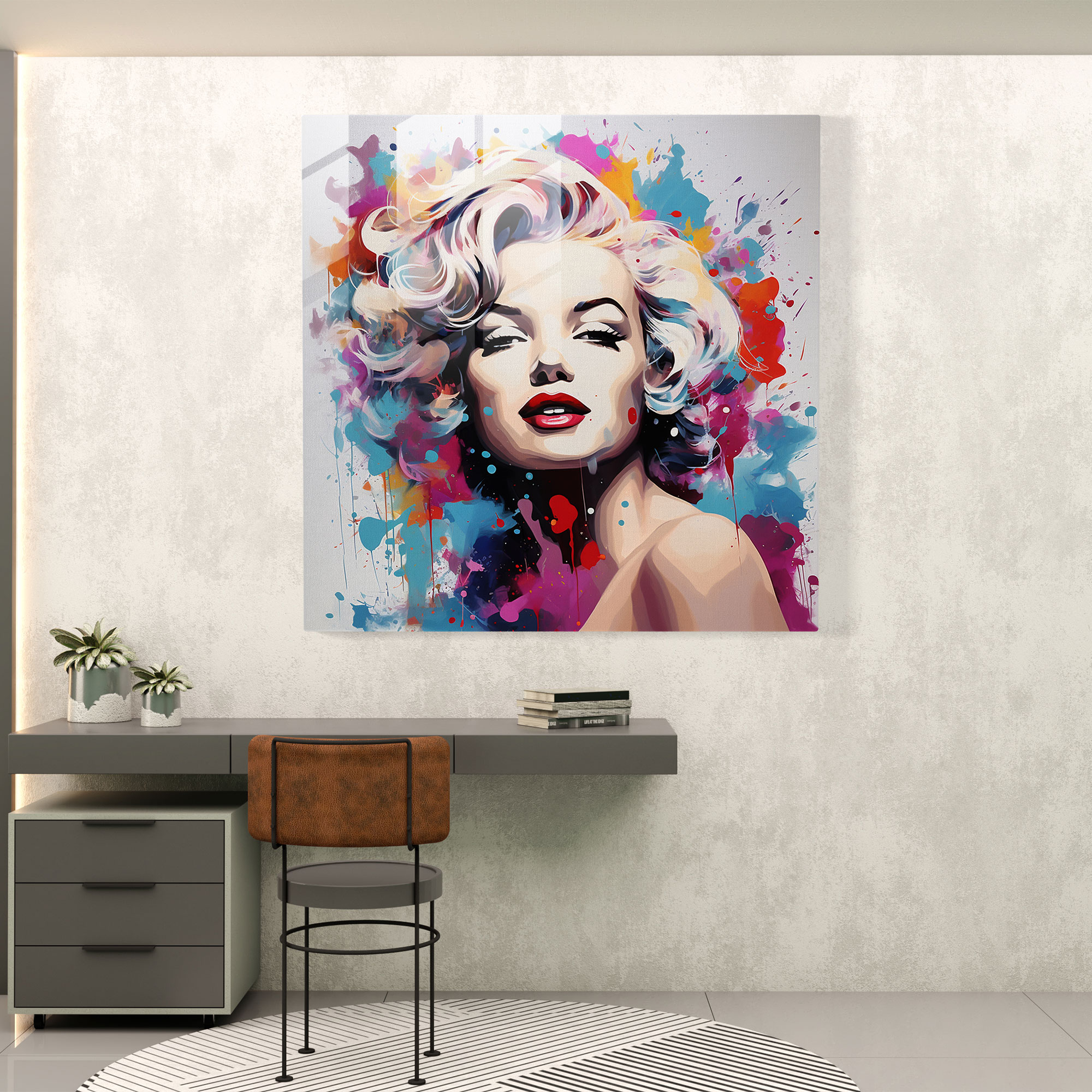 Marilyn Monroe Glass Print - Modern Abstract Painting - Marilyn Monroe, Glamour, Vibrant Colors, Wall Decoration
