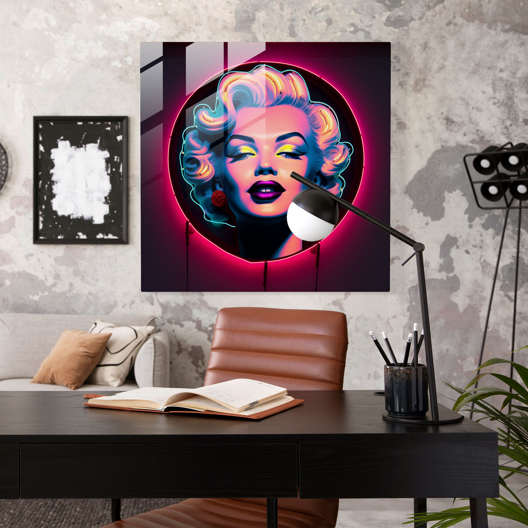 Marilyn Monroe Glass Print - Neon Sign Artwork - Marilyn Monroe, Glass Wall Art, Neon Sign Artwork, Modern Twist